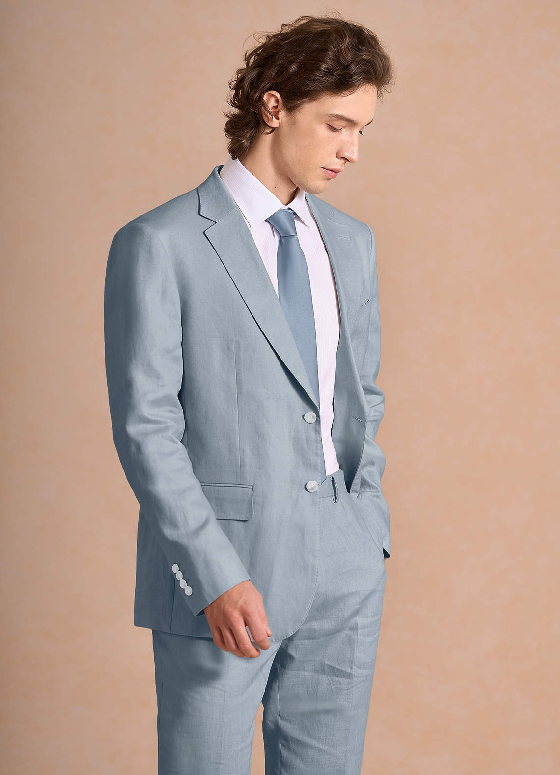 front Harrison Azul Polvoriento Chaqueta de traje 100% lino