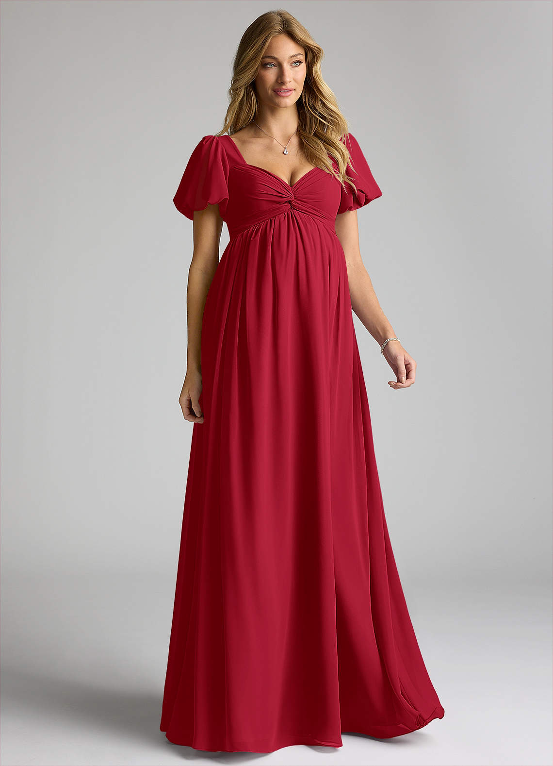 Azazie Madisynn Maternity Bridesmaid Dresses Bow Chiffon Floor-Length Dress image1