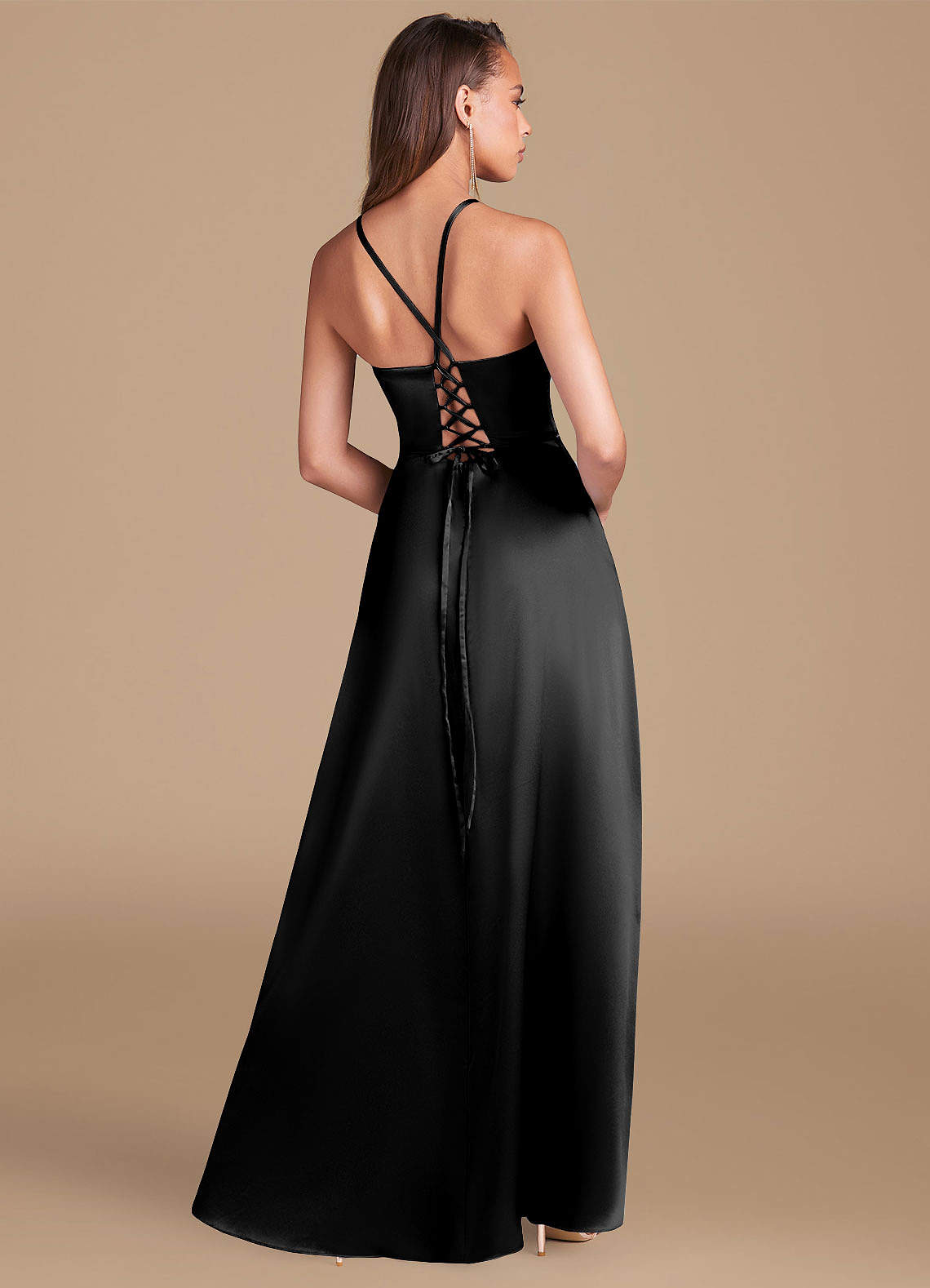 azazie black satin dress Azazie Maci