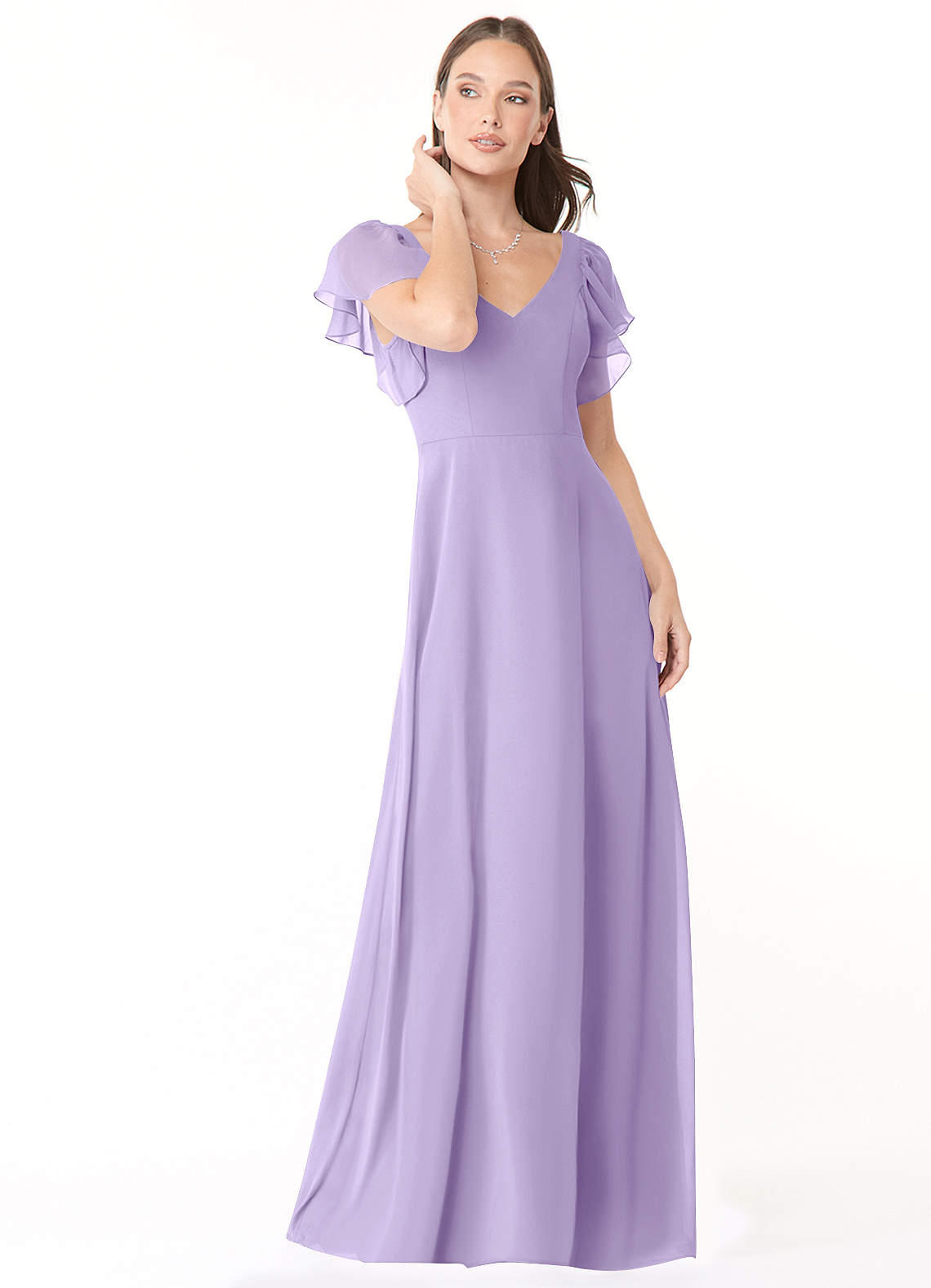 Azazie Syenna Brautjungfernkleider A-Linie Gestreift Chiffon Kleid Flieder image1