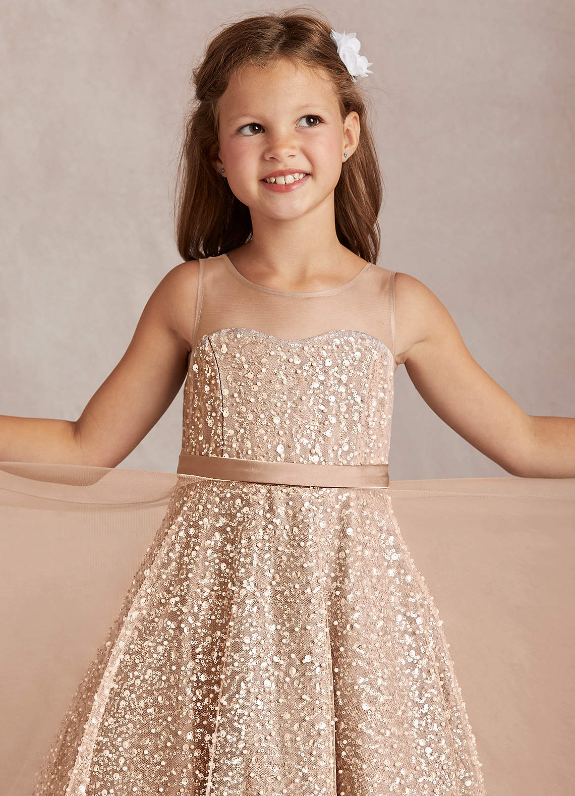 Satin, Sequins & Pearls beaded Flower Girl Party Dress at waist hot and hem