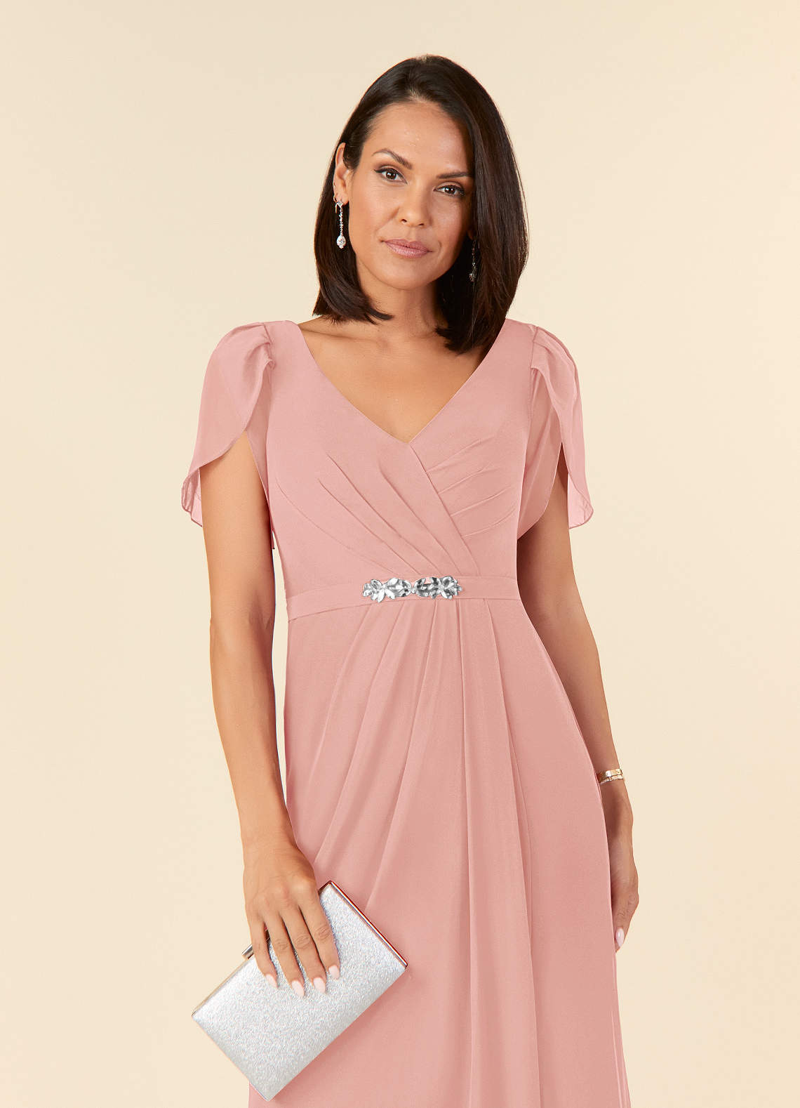 Azazie Marianne Mother of the Bride Dresses Rosette Sheath V-Neck Pleated Chiffon Dress image4