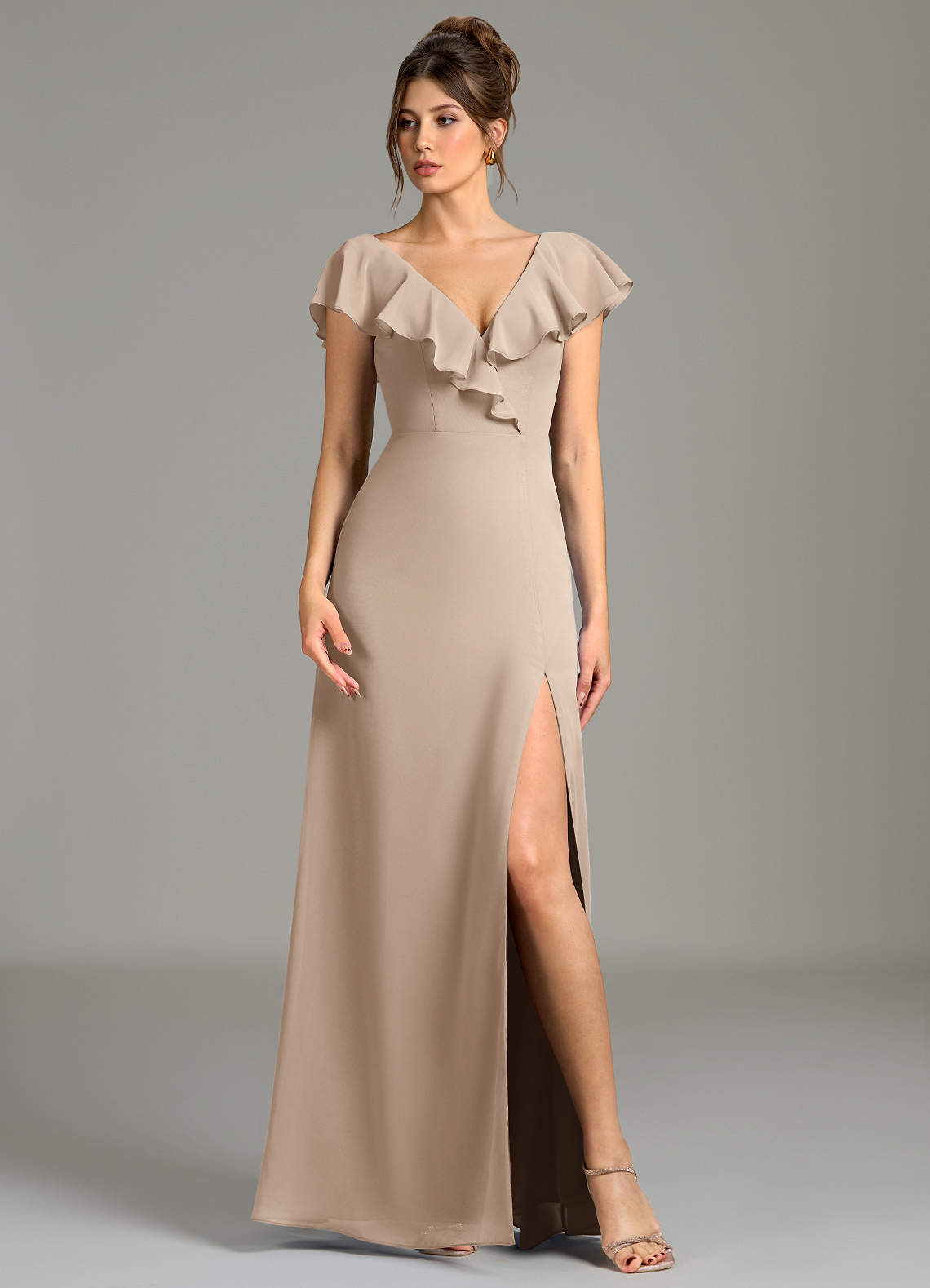 taupe chiffon bridesmaid dress Taupe Bridesmaid Dress Chiffon Size 1X