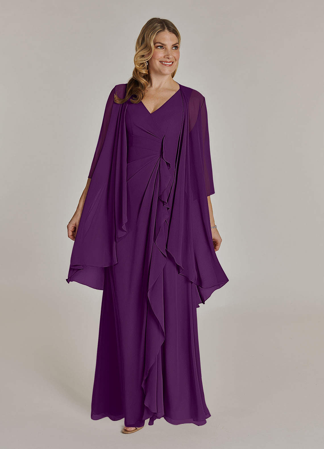 Azazie Manuella Grape A-Line V-Neck Pleated Chiffon Dress Azazie DE