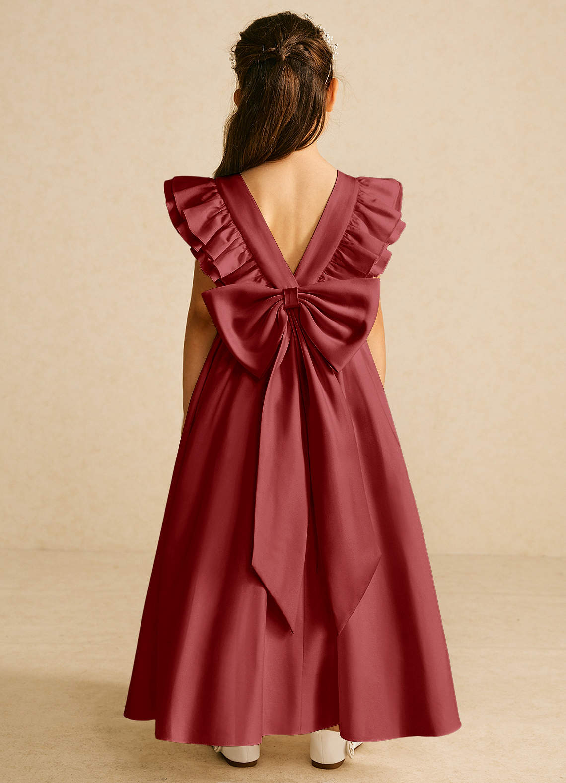 Azazie Piglette Flower Girl Dresses Rust A-Line Bow Matte Satin Dress image1