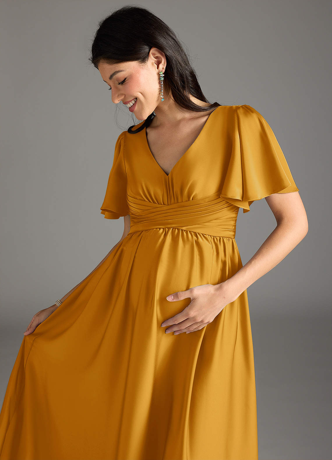Azazie Verna Robes de demoiselle d'honneur de maternité Robe Trapèze Rayé Longueur ras du sol Satin extensible image1