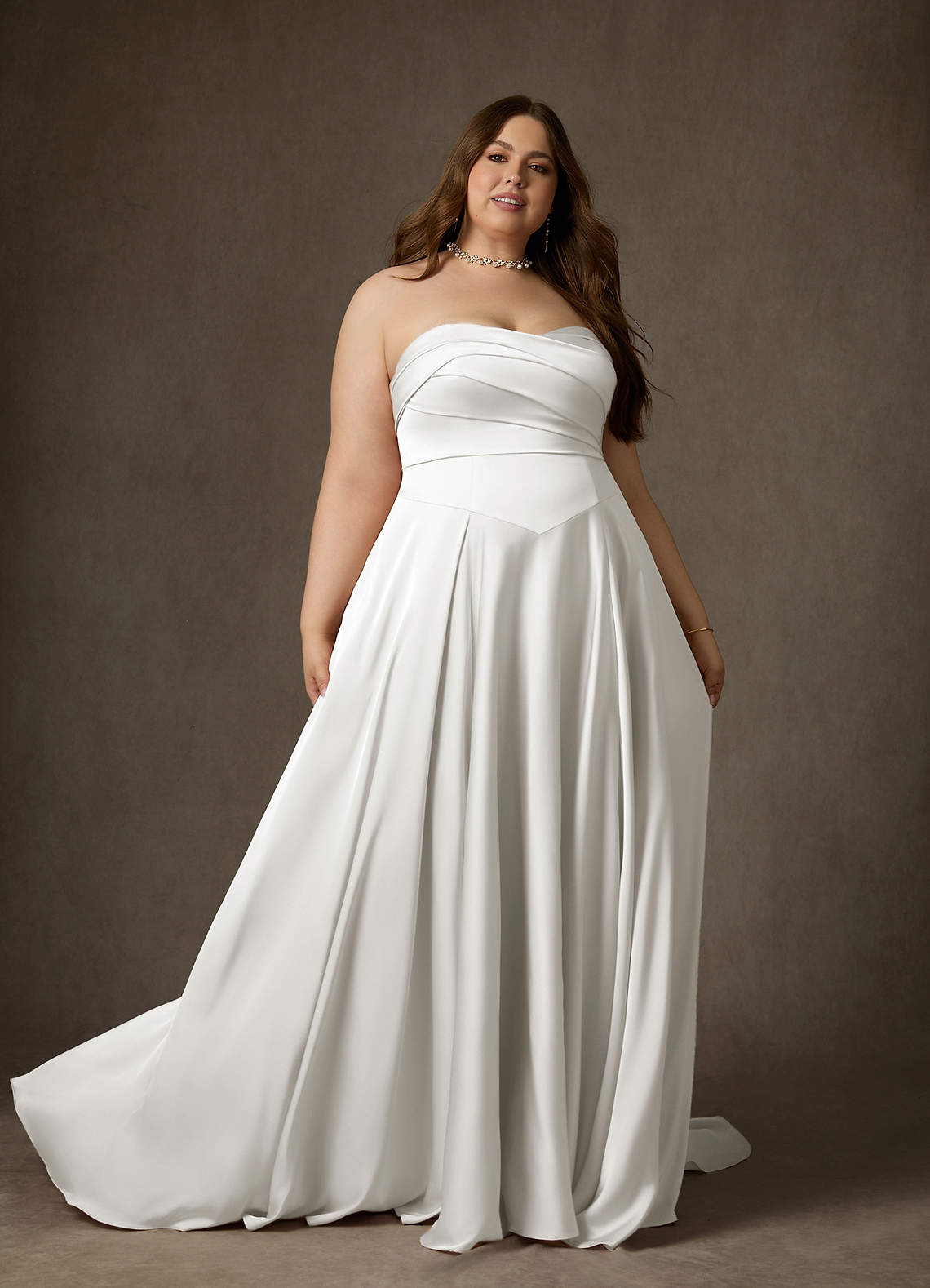 Azazie Alta Wedding Dresses Diamond White A-Line Strapless Stretch Satin Dress image11
