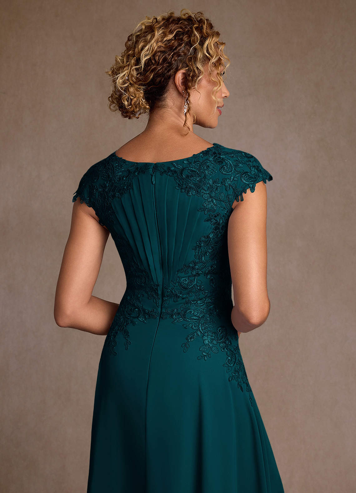 Azazie Christi Mother of the Bride Dresses Pine A-Line Lace Chiffon Dress image5