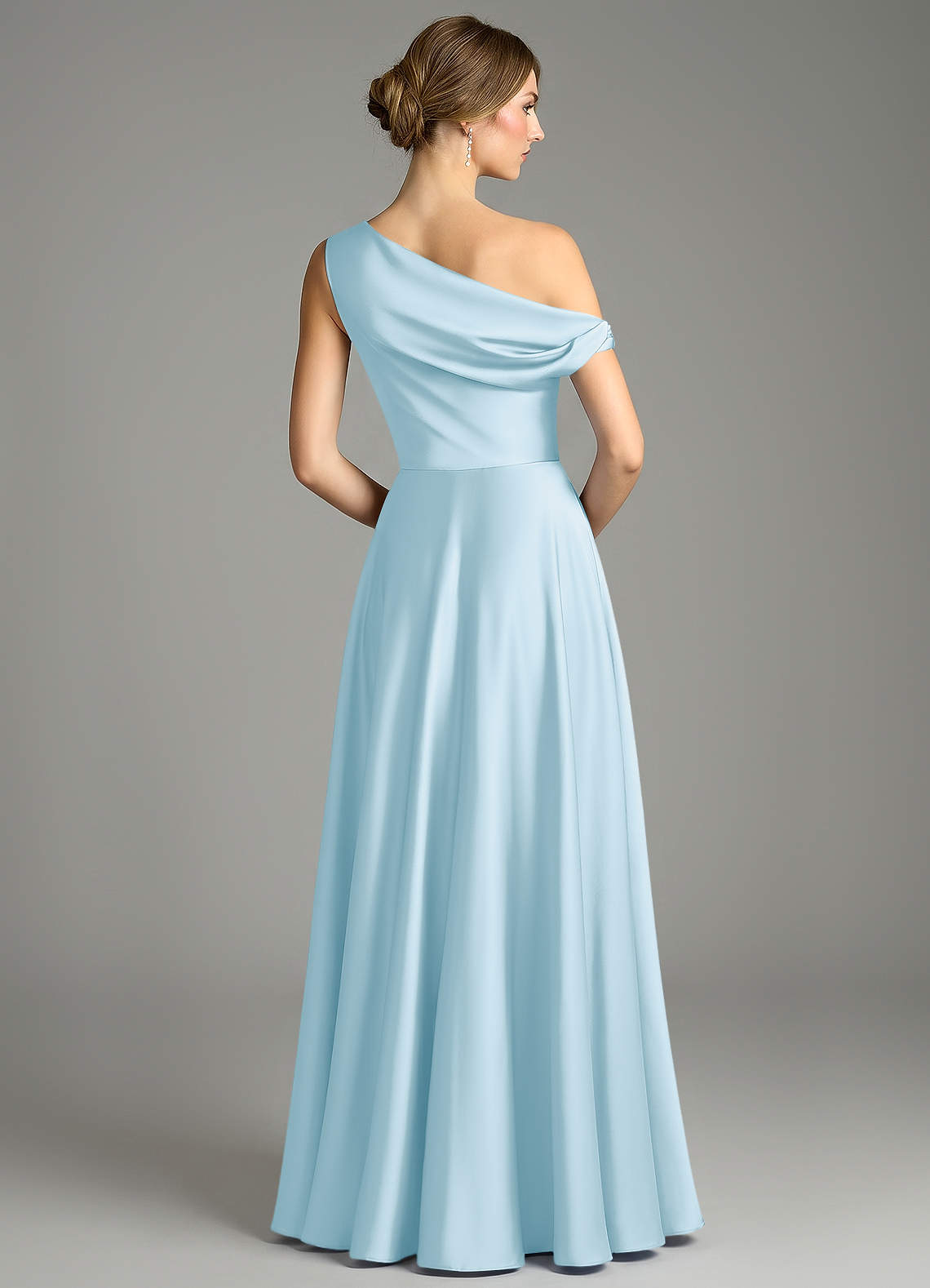 Azazie Xanthe Jurken voor bruidsmeisjes Jurk van Stretch Satijn met A-Lijn Off the Shoulder Hemelsblauw image1