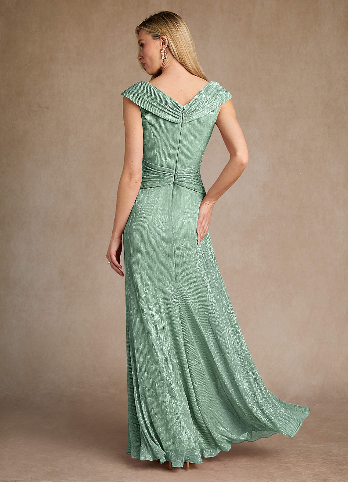 Azazie Warren Mother of the Bride Dresses Aquamarine A-Line Pleated Metallic Mesh Dress image3