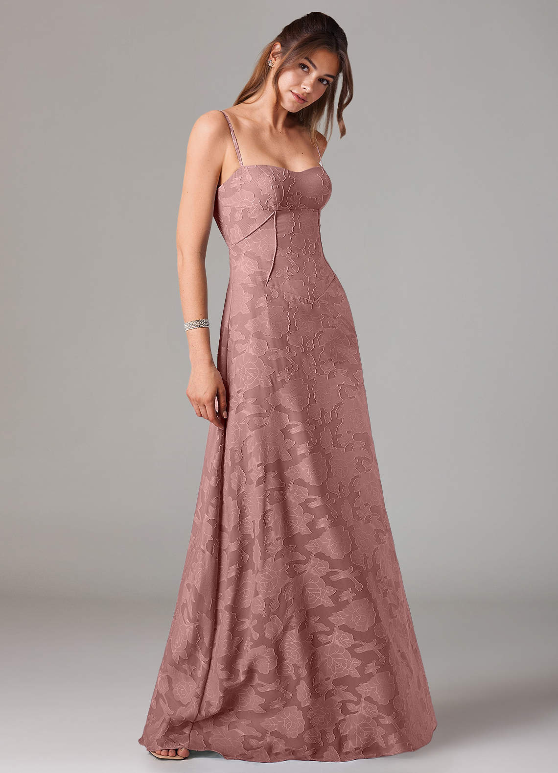 Azazie Valentine Bridesmaid Dresses Dusty Rose A-Line Sweetheart Neckline Floral Burnout Dress image3
