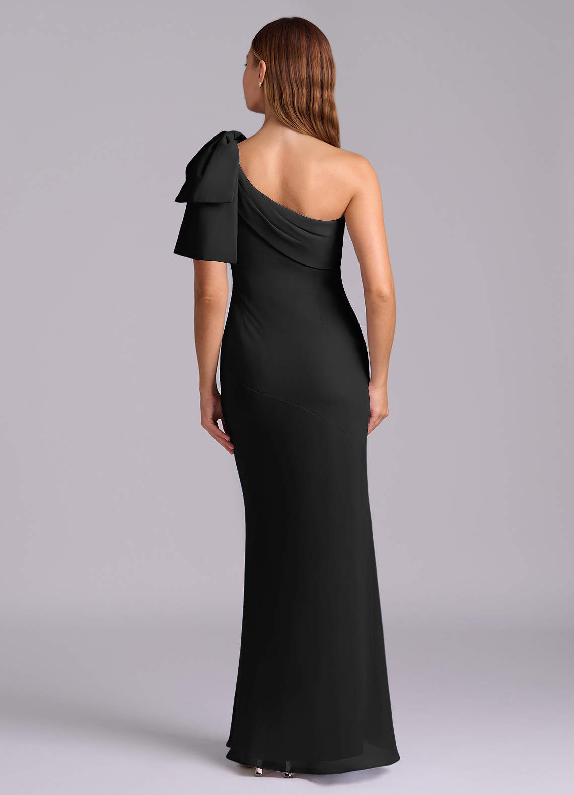 Azazie Yuanna Bridesmaid Dresses Black Mermaid One Shoulder Chiffon Dress image1