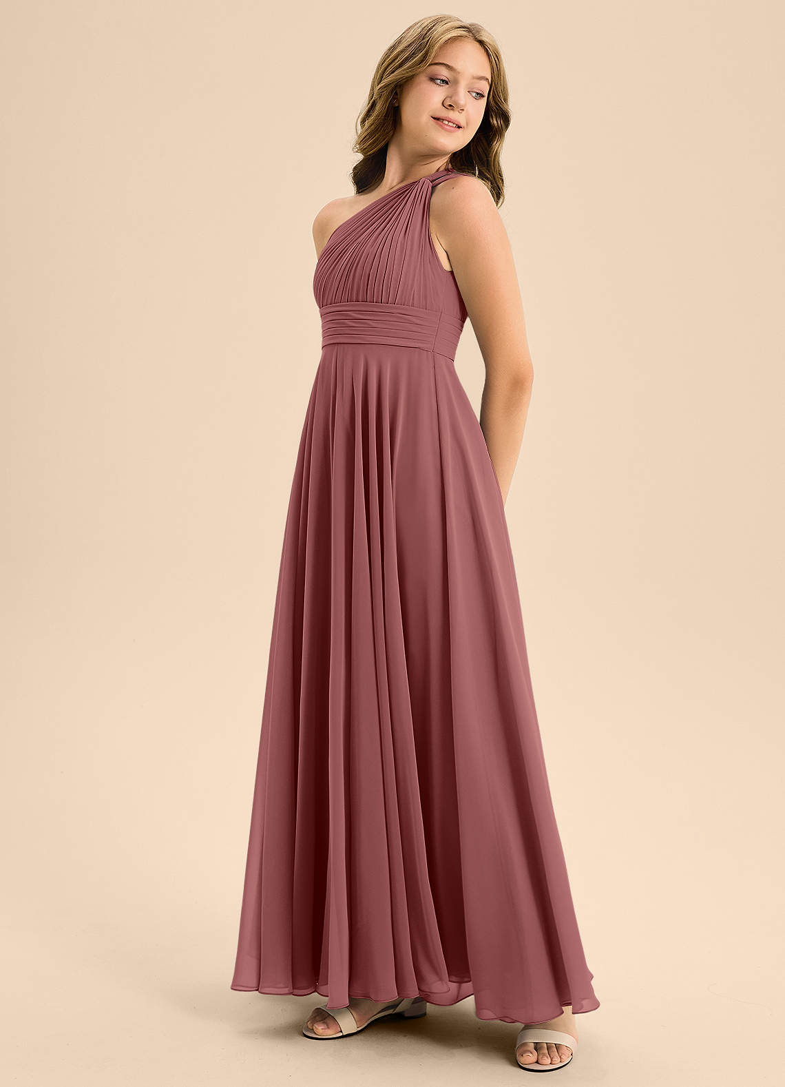 Azazie Charlize Junior Abito A-Line in Chiffon Plissettato Ametista image3