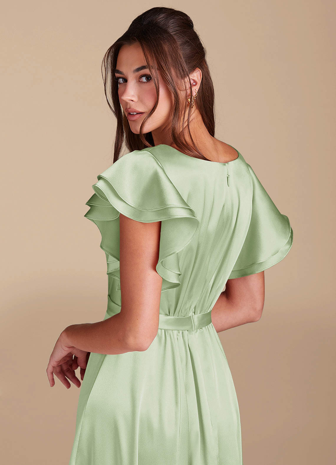 Azazie Daphne Final Sale A-Line Ruched Metallic Satin Floor-Length Dress image5