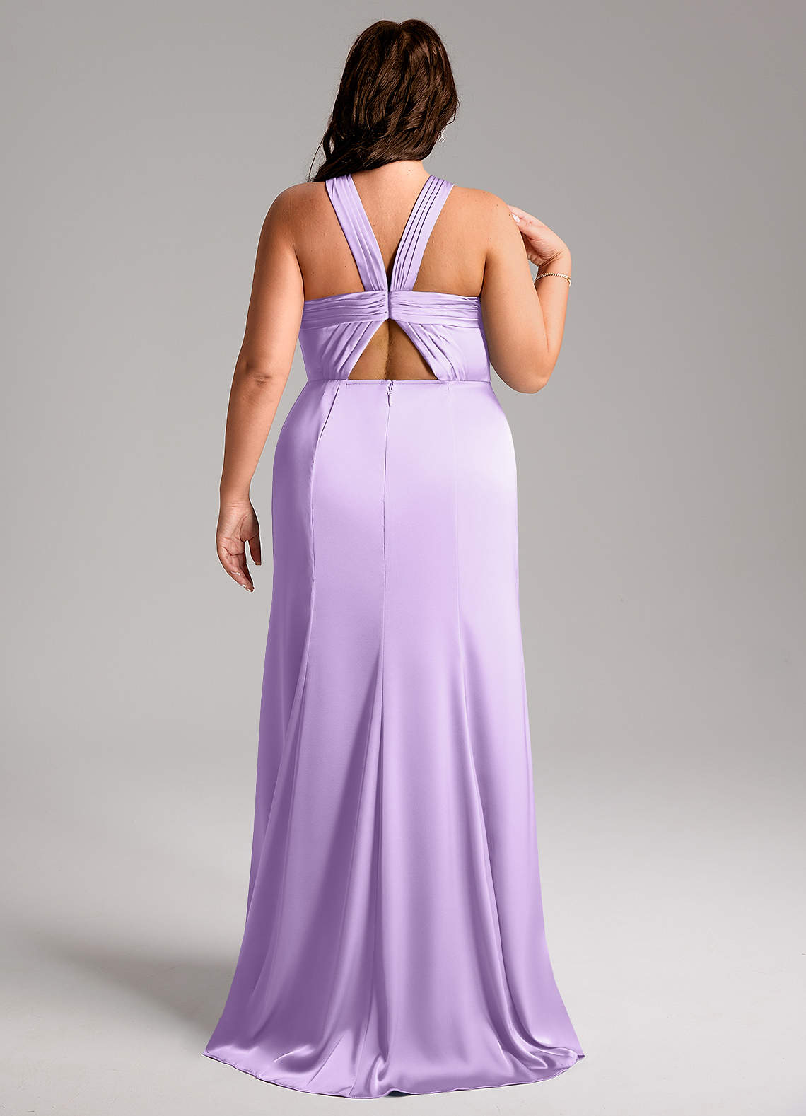 Azazie Rue Bridesmaid Dresses Lilac Mermaid Pleated Stretch Satin Dress image8