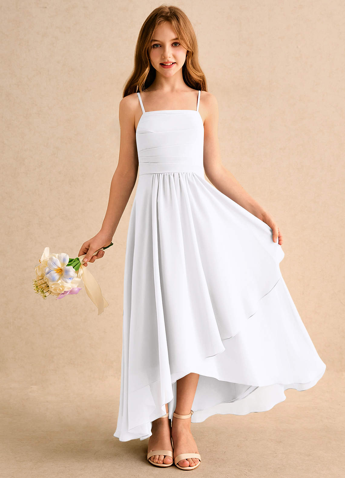 Azazie Twilight Dance Girls Formal White A-Line Pleated Chiffon Dress |  Azazie UK