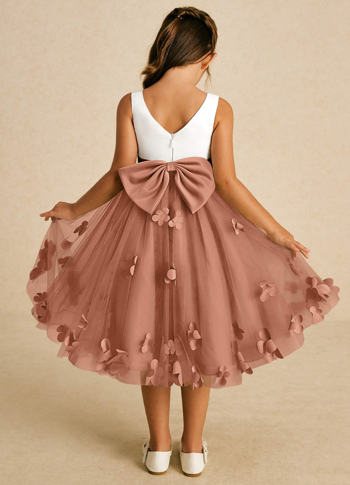 Azazie Sprout Flower Girl Dresses Bronzer A-Line Bow Tulle Dress image1