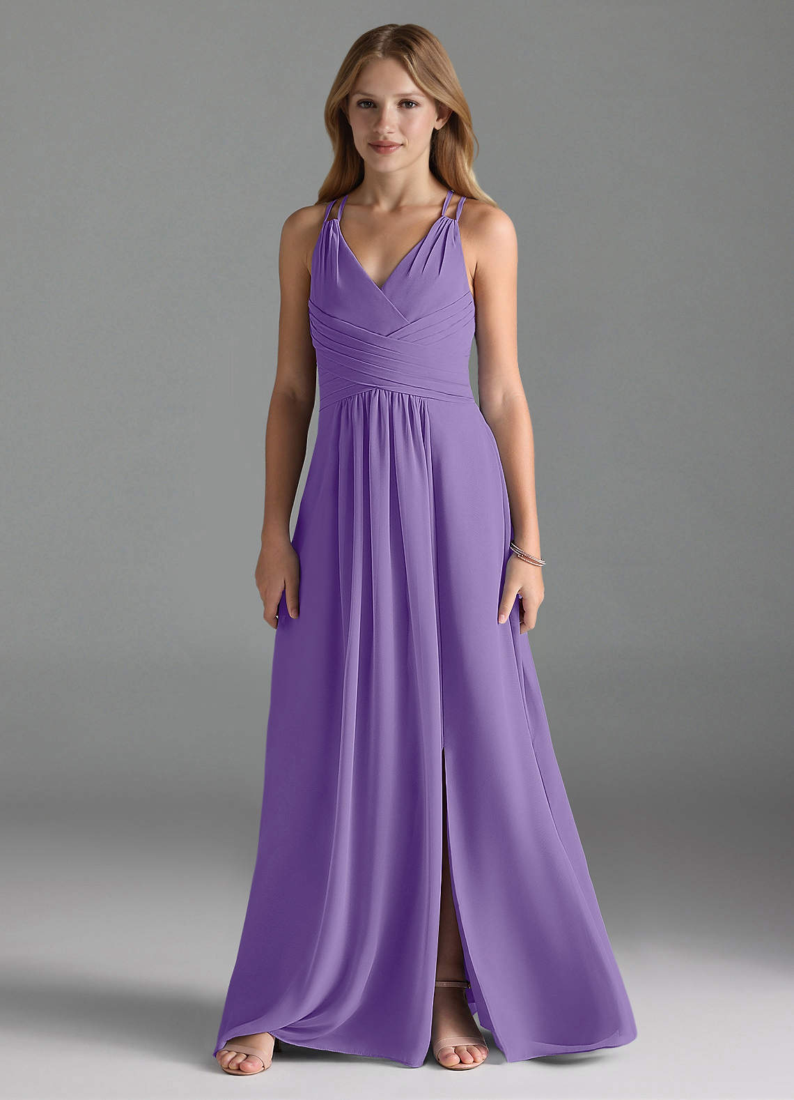 Azazie Farren Junior A-Linie Plissee Chiffon Kleid Tahiti image1