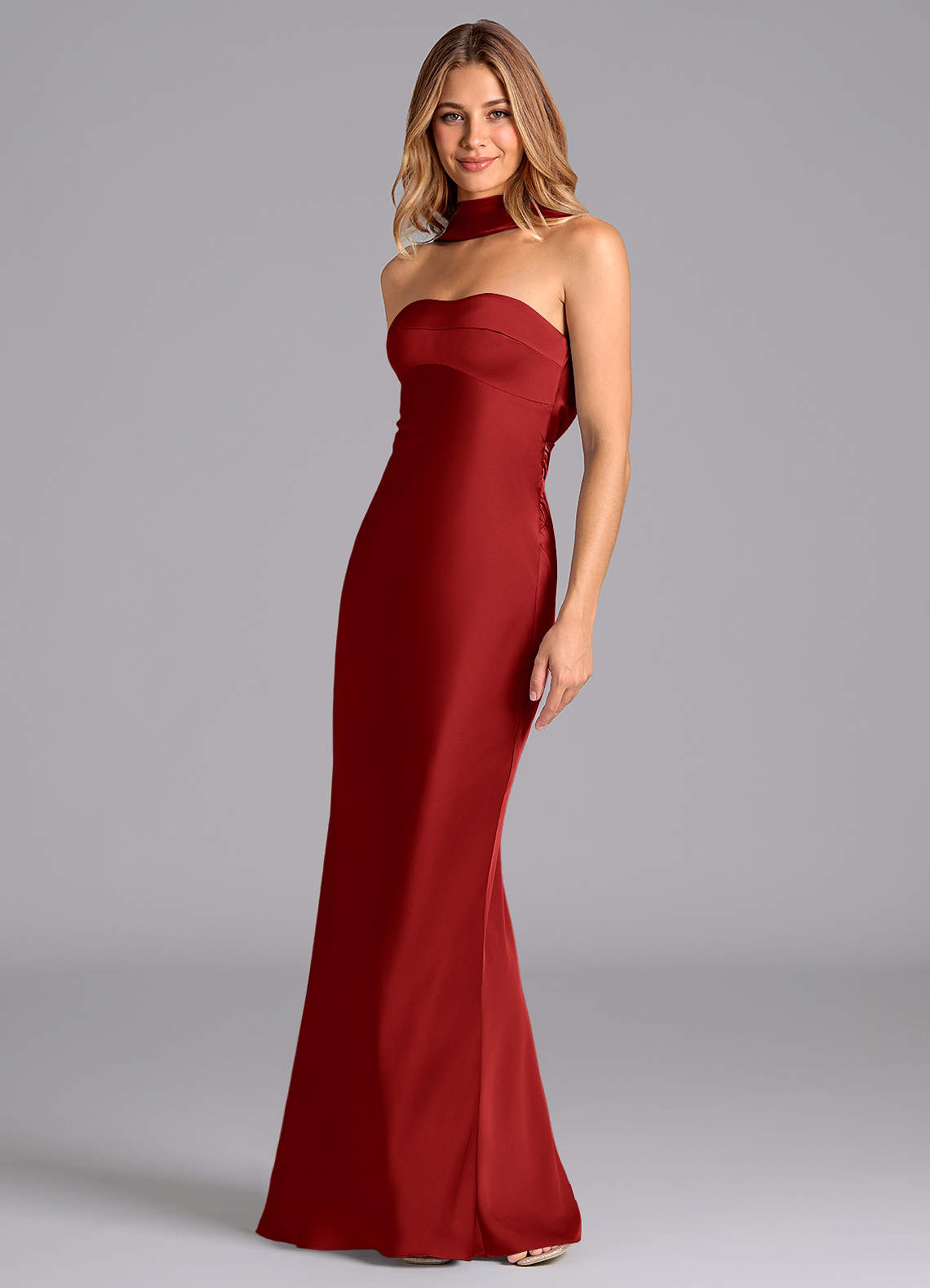 Azazie Lusinda Pomegranate Stretch Satin Bridesmaid Dresses | Azazie Azazie Lusinda Pomegranate Stretch Satin Bridesmaid Dresses | Azazie