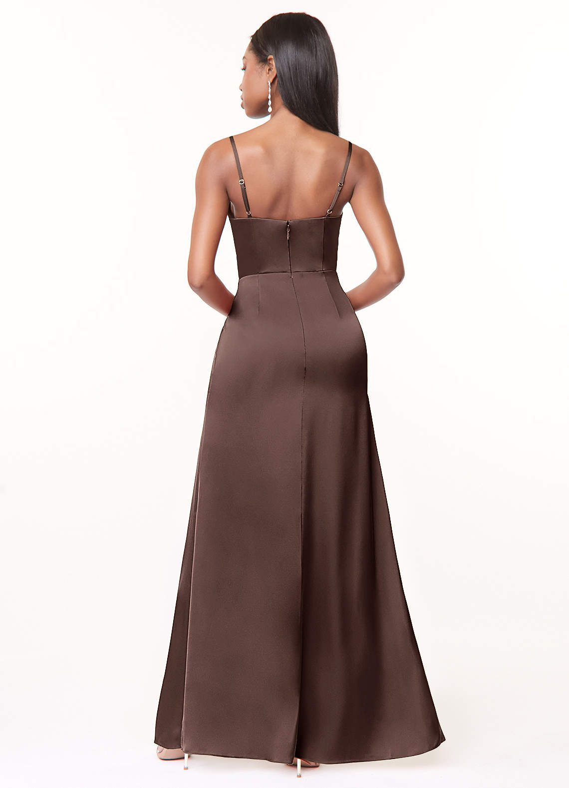 Azazie Maci Bridesmaid Dresses Ganache A-Line V-Neck Pleated Stretch Satin Dress image1