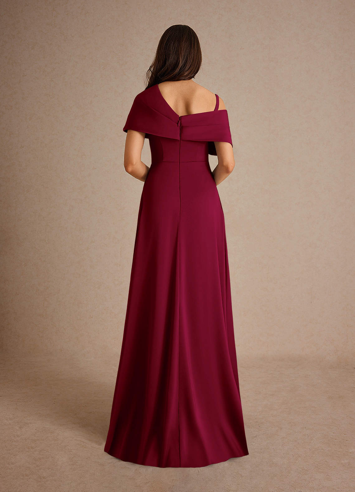 Azazie Milton Mother of the Bride Dresses Burgundy A-Line Pleated Stretch Satin Dress image3