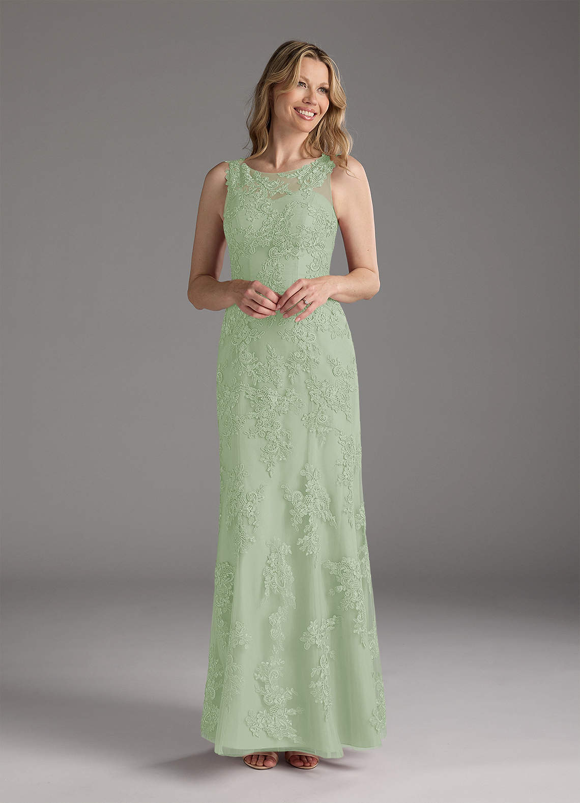 Azazie Whilhelmina Dusty Sage Mermaid Lace Chiffon Dress Ready to Ship |  Azazie