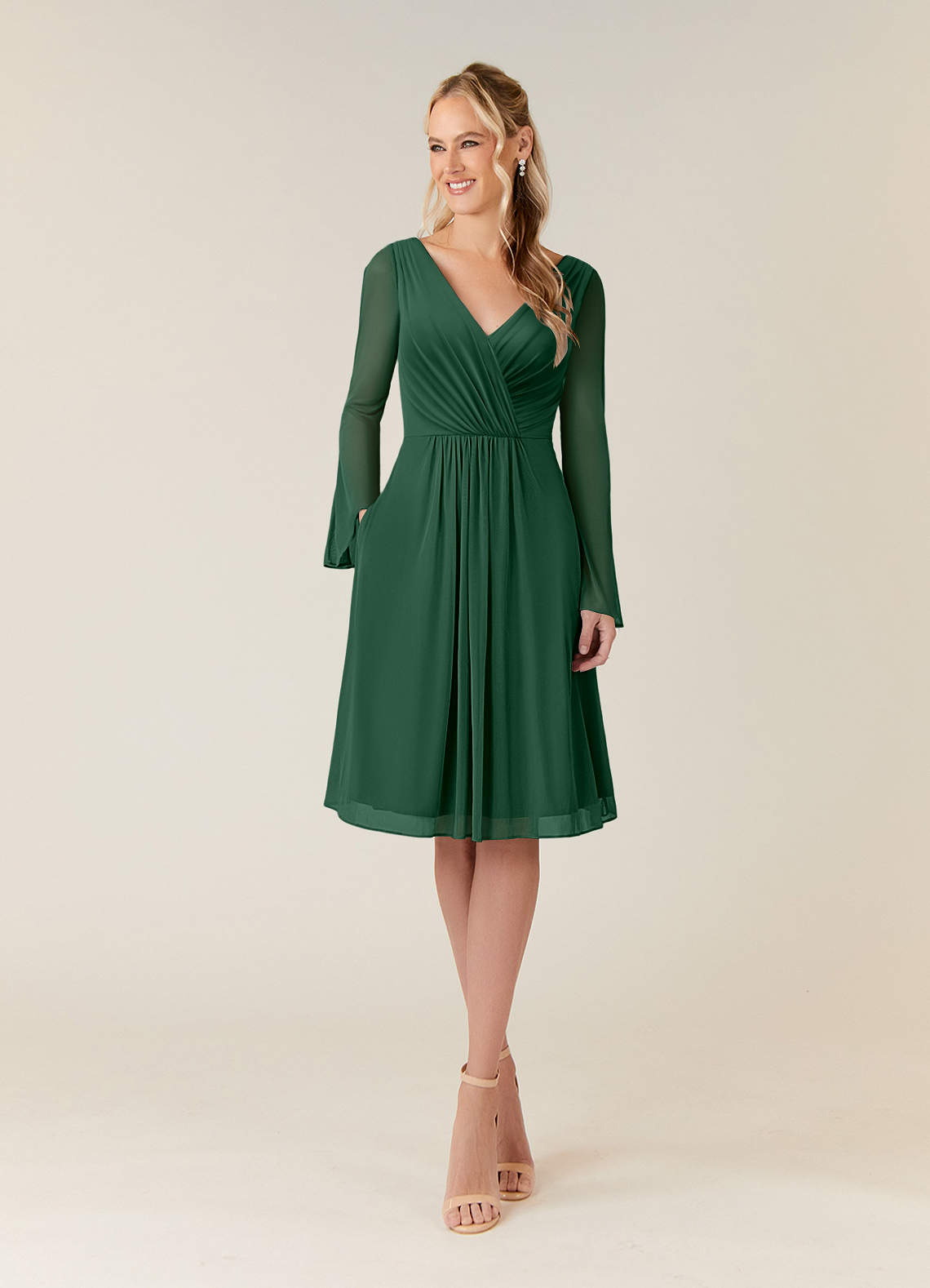 Azazie Teraso Dark Green A-Line Pleated Mesh Dress Ready to Ship | Azazie Azazie Teraso Dark Green A-Line Pleated Mesh Dress Ready to Ship | Azazie