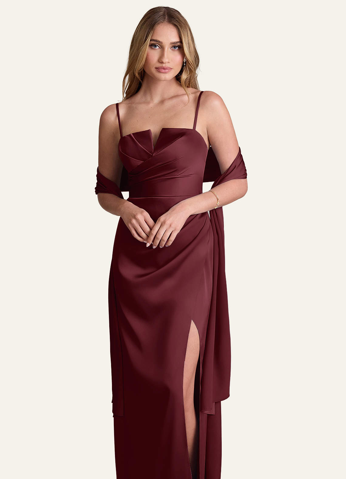 front Azazie Matching Color Stretch Satin Shawl