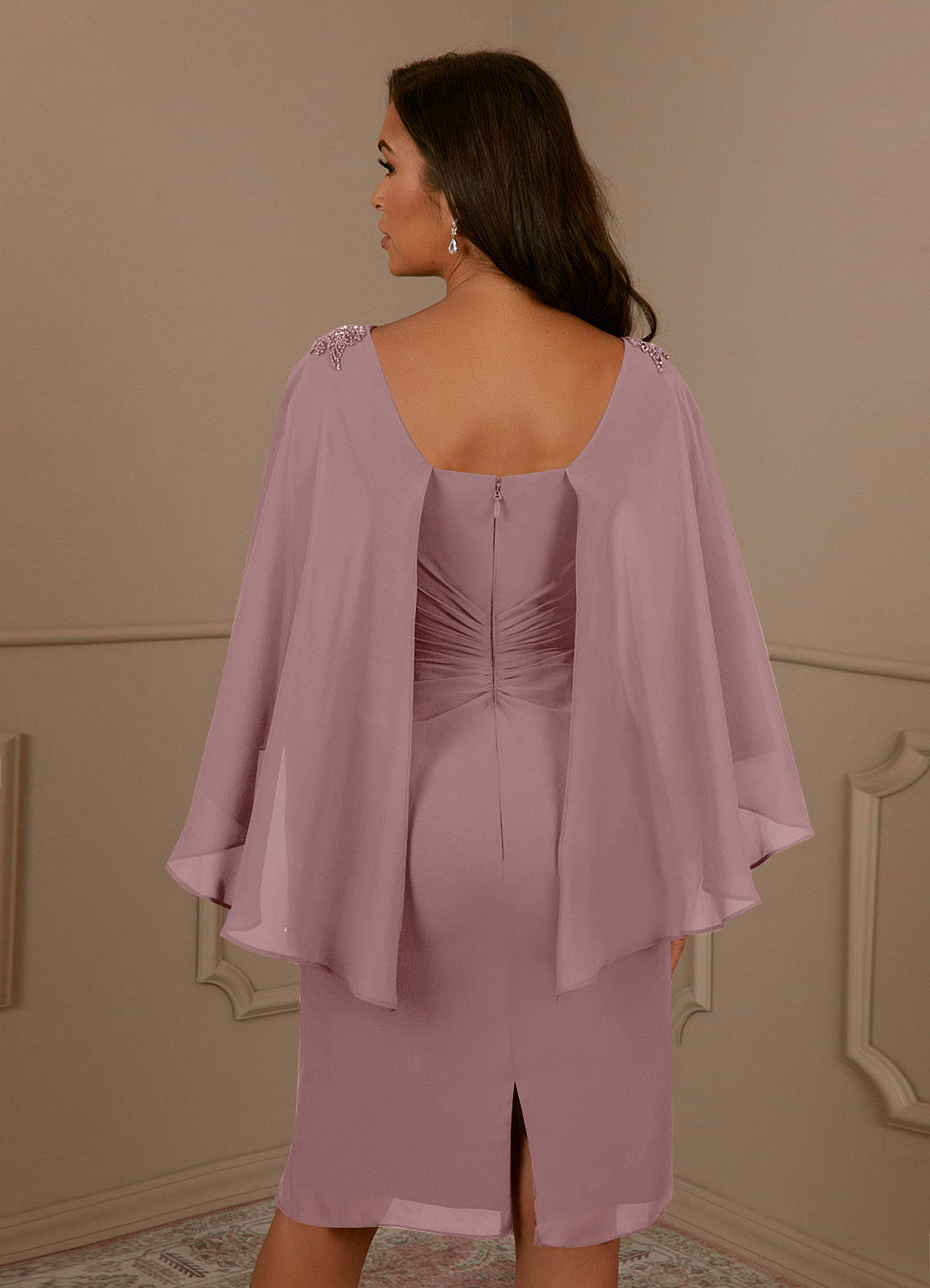 Azazie Mirra Dusty Rose Sheath Scoop Pleated Chiffon Dress | Azazie