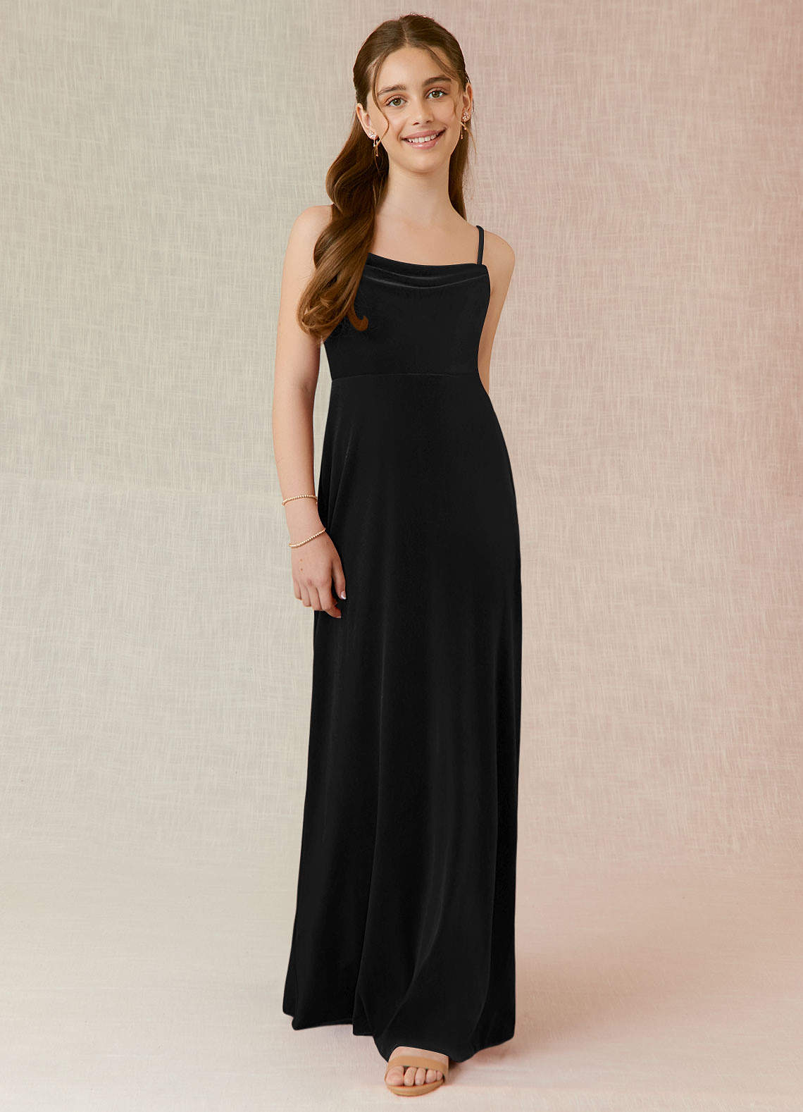 Azazie Solange Junior A-Linie Samt Kleid Schwarz image1