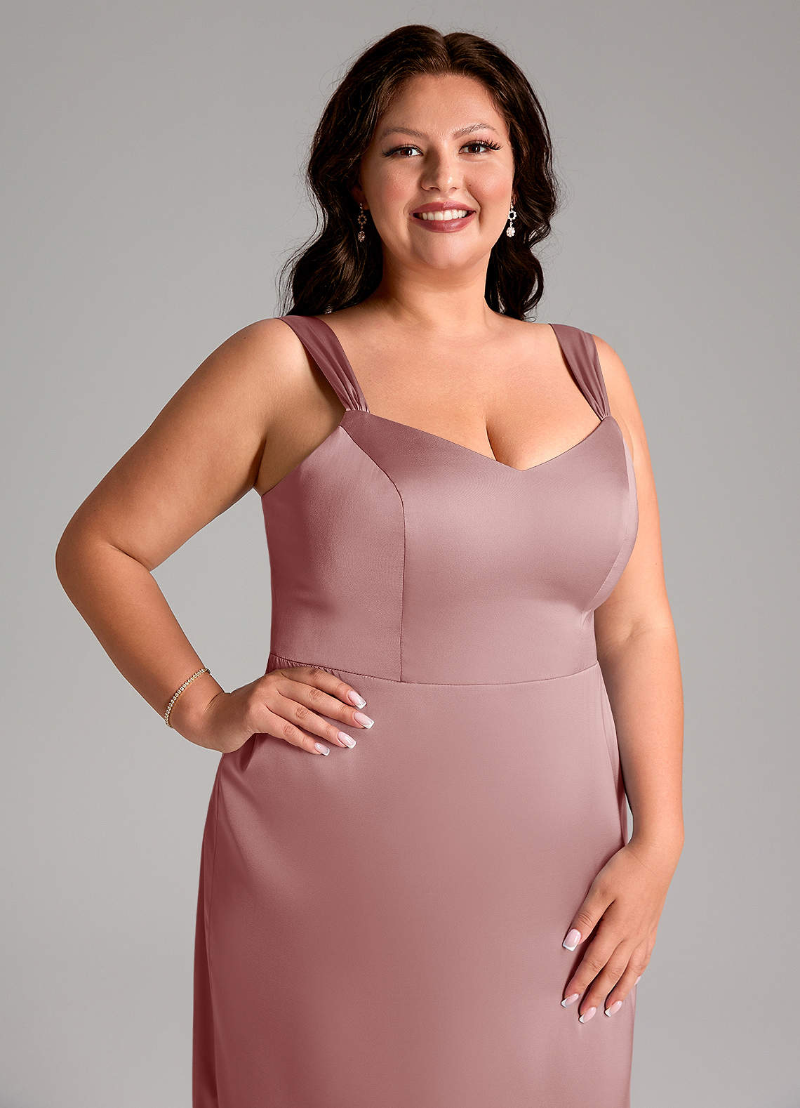 Azazie Denice Bridesmaid Dresses Dusty Rose Sheath Pleated Stretch Satin Dress image6