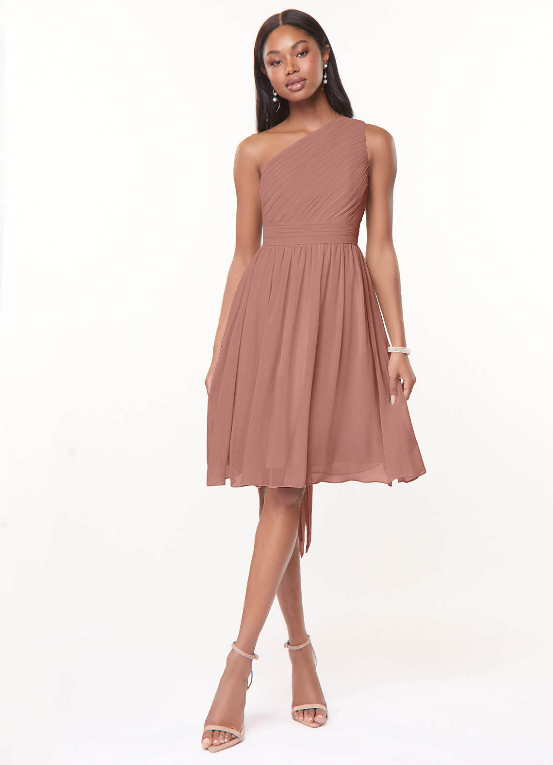 Azazie Katrina Bridesmaid Dresses Cedar Rose A-Line One Shoulder Chiffon Dress image1