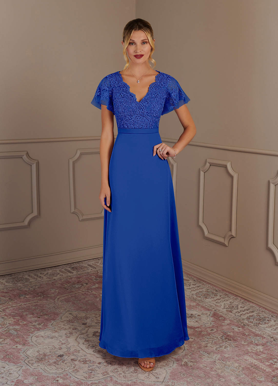 Blue Lace Chiffon Dress