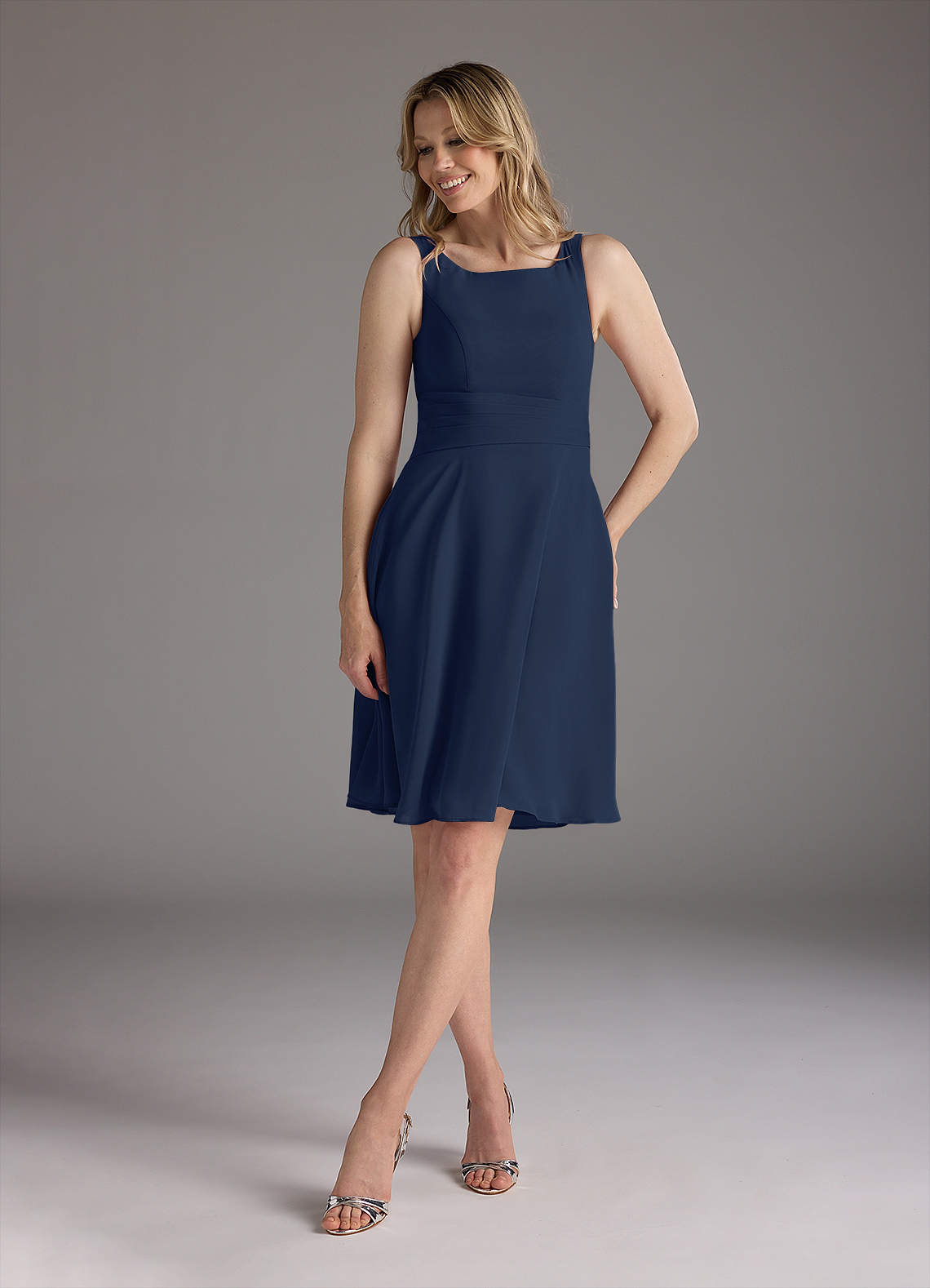 Azazie Shirley Mother of the Bride Dresses Dark Navy A-Line Scoop Pleated Chiffon Dress image4