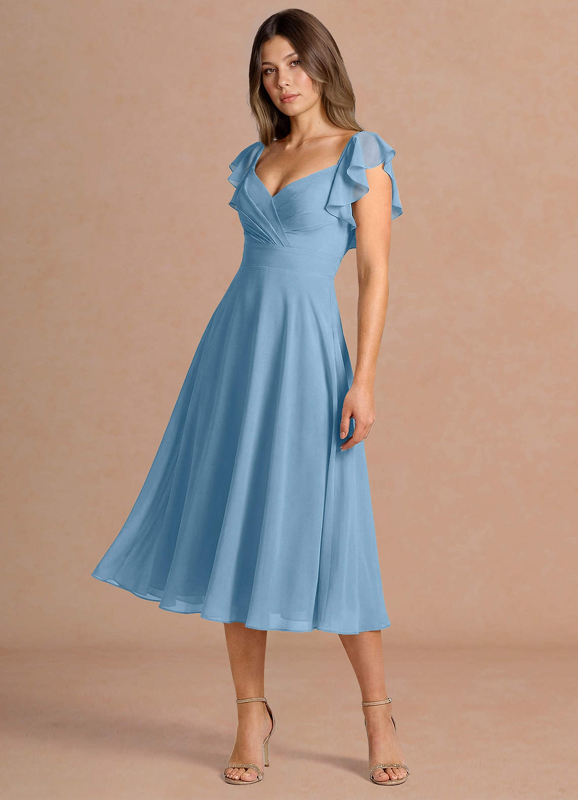steel blue knee length dress Leilani Midi Split Side