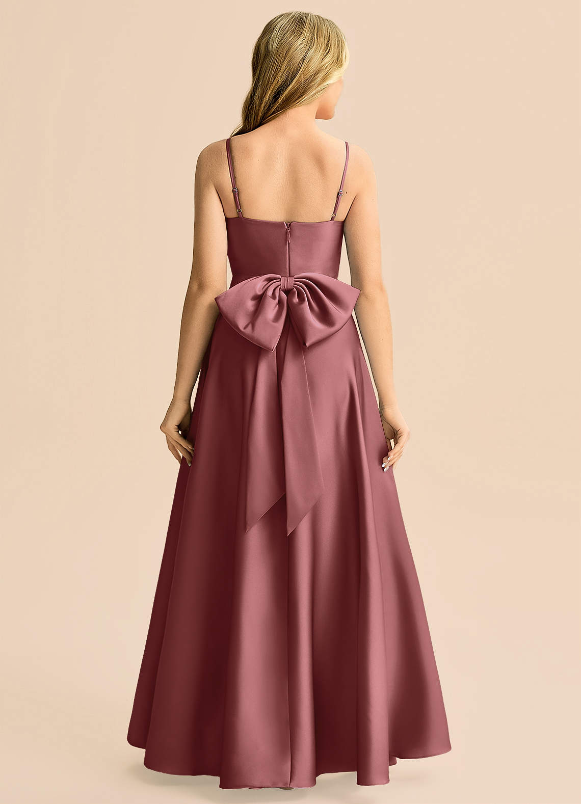 Azazie Rumi Junior Klä av A-Line i Stretch Satin Plisserad image1