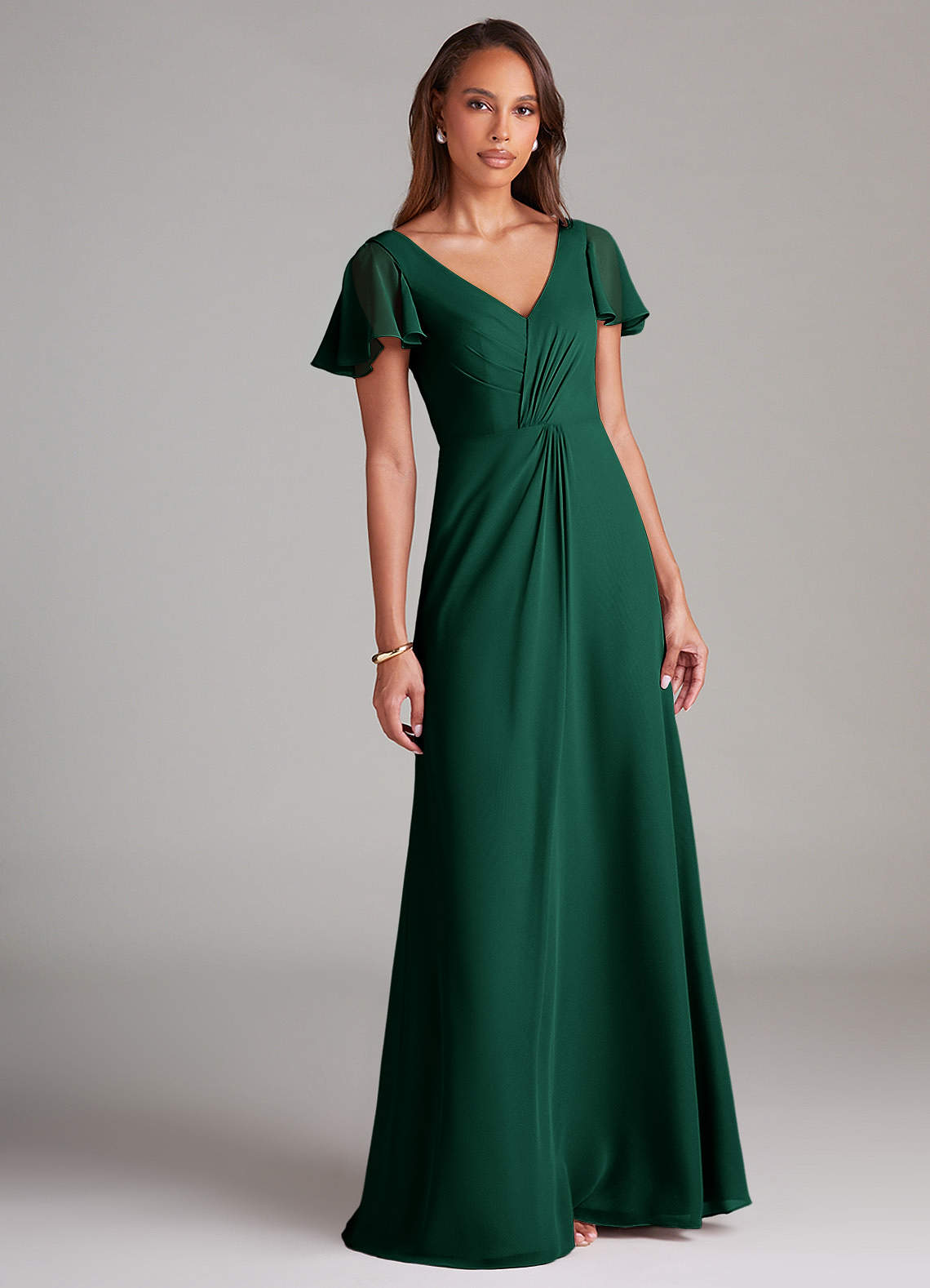 Azazie Soren Bridesmaid Dresses Emerald A-Line Ruched Chiffon Dress image1