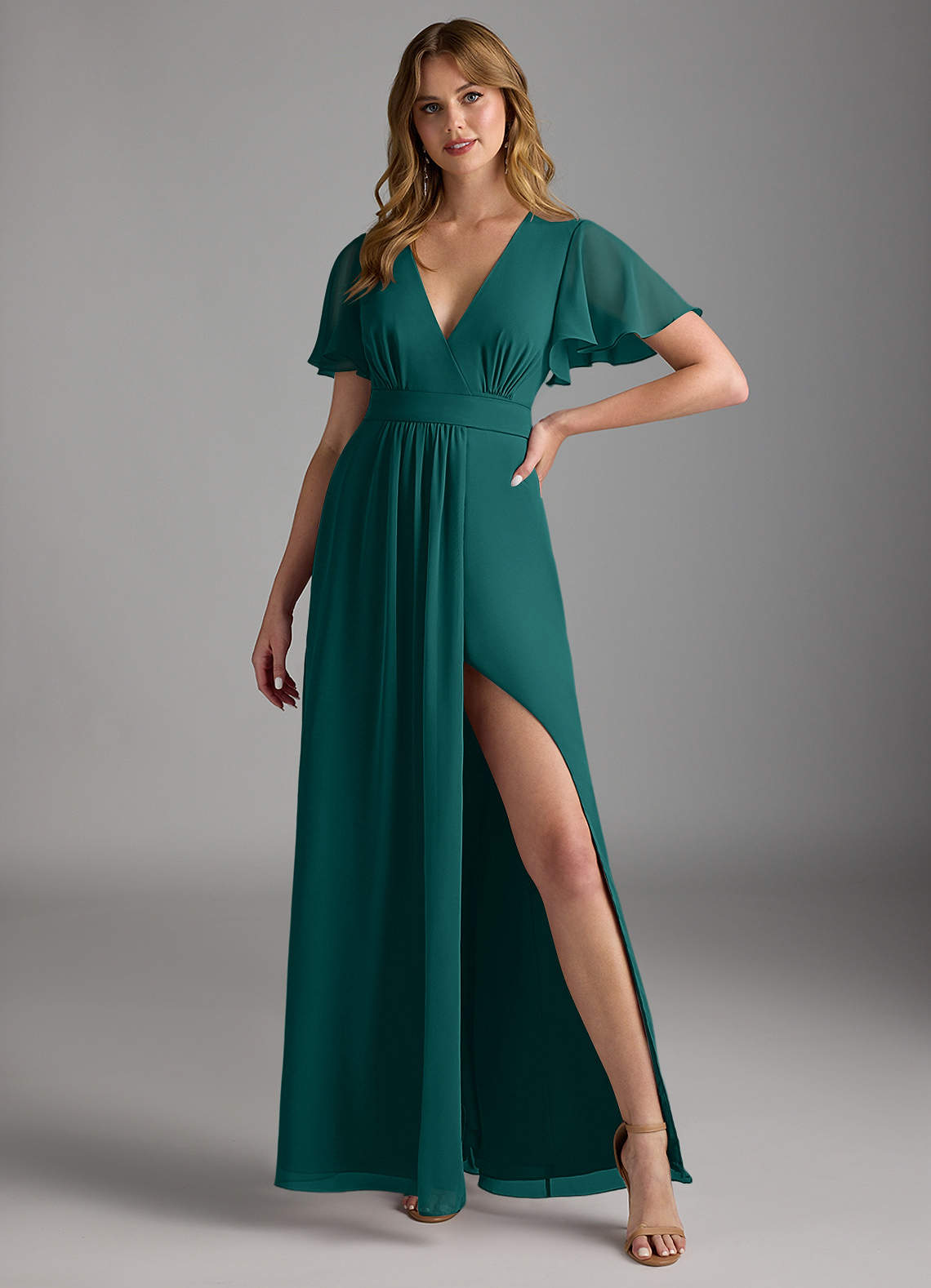 peacock chiffon dress Azazie Monroe