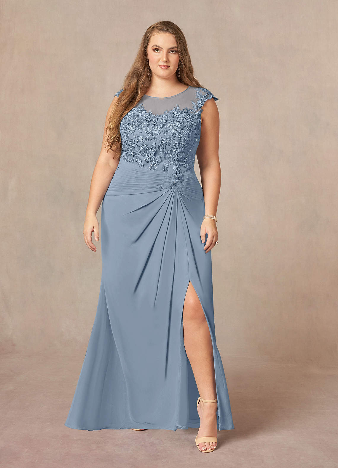 Azazie Libby Final Sale Dusty Blue A-Line Scoop Sequins Chiffon Dress image1