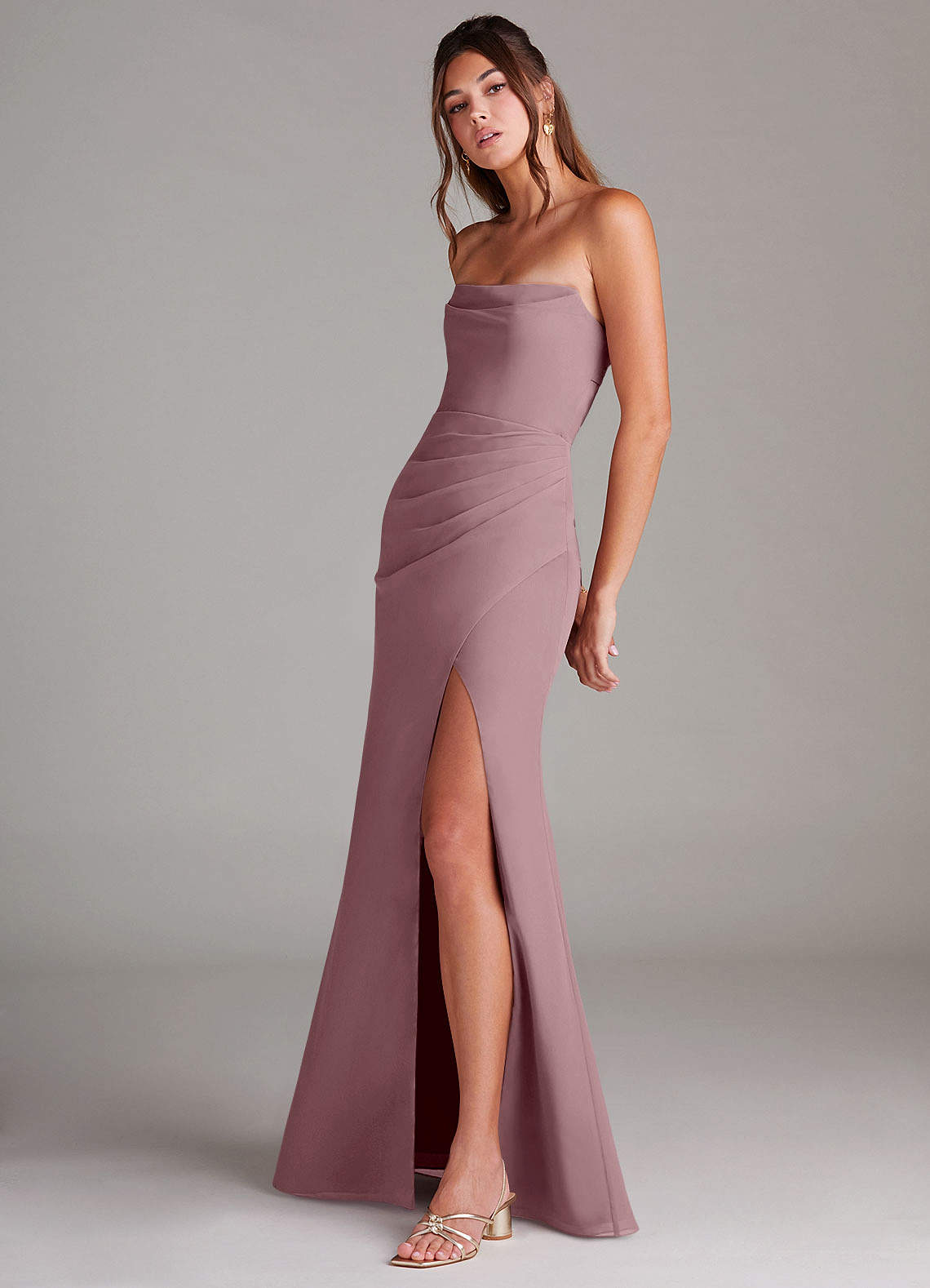 Azazie Leonis Bridesmaid Dresses Dusty Rose Sheath Strapless Chiffon Convertible Dress image2