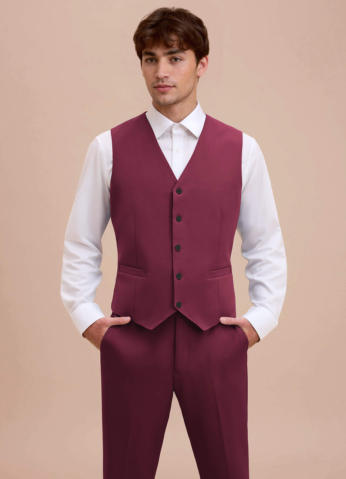 front Ethan Burgundy Refined Weave Suit Vest