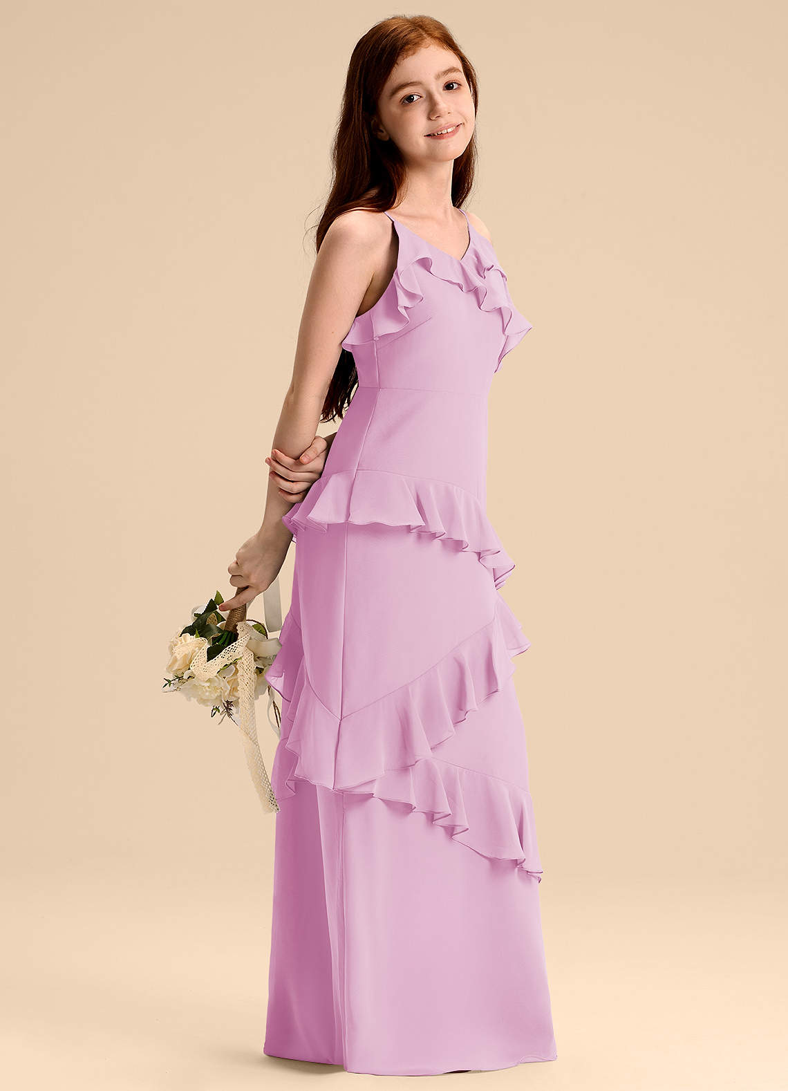Azazie Evara Junior Candy Pink A-Line Chiffon Dress image1