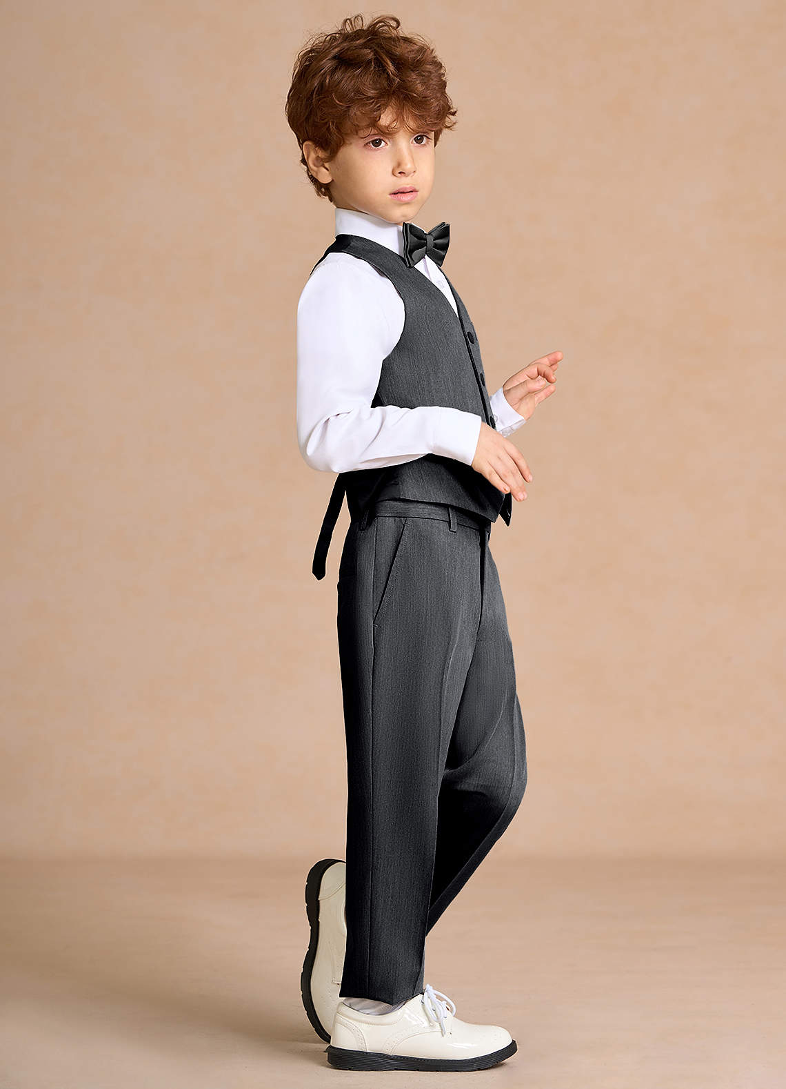 front Oliver Charcoal Boys 5-Piece Suit With Bow Tie