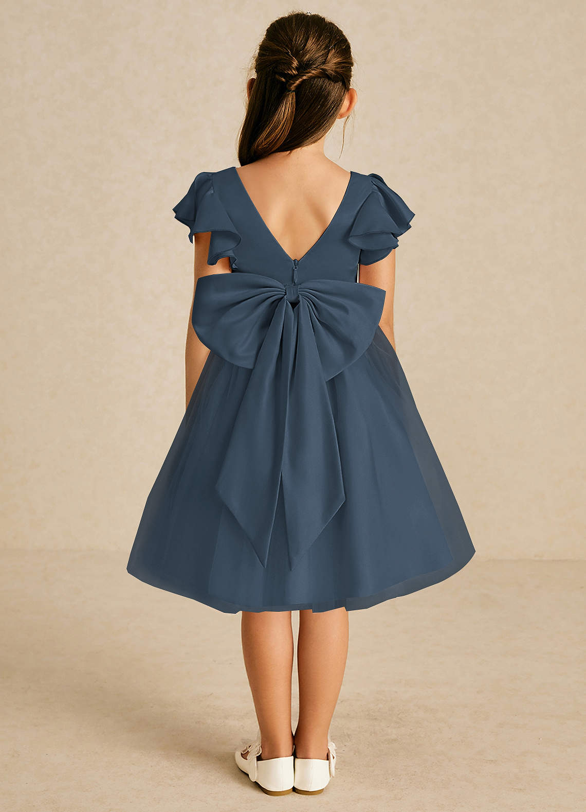 Azazie Kaeya Robe Demoiselle D'honneur Fillette Robe Trapèze en Tulle Arc Neptune image1