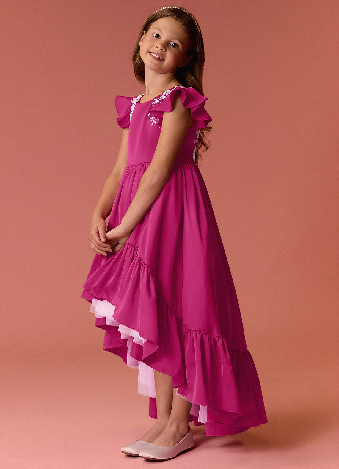 Barbie ♥ Azazie Flower Girl Dresses High Low Lace and Stretch Satin A-line Dress image3