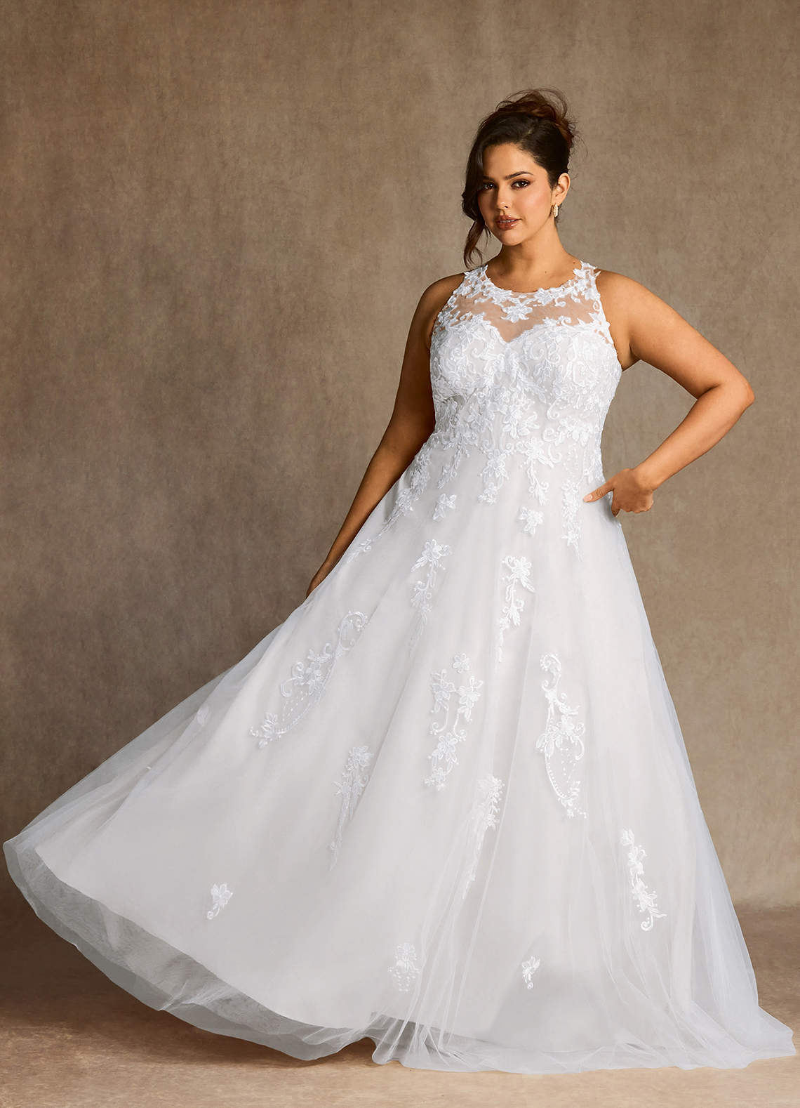 Azazie Melrose At-home Try On Dresses Diamond White A-Line Sweetheart Lace Tulle Dress image10