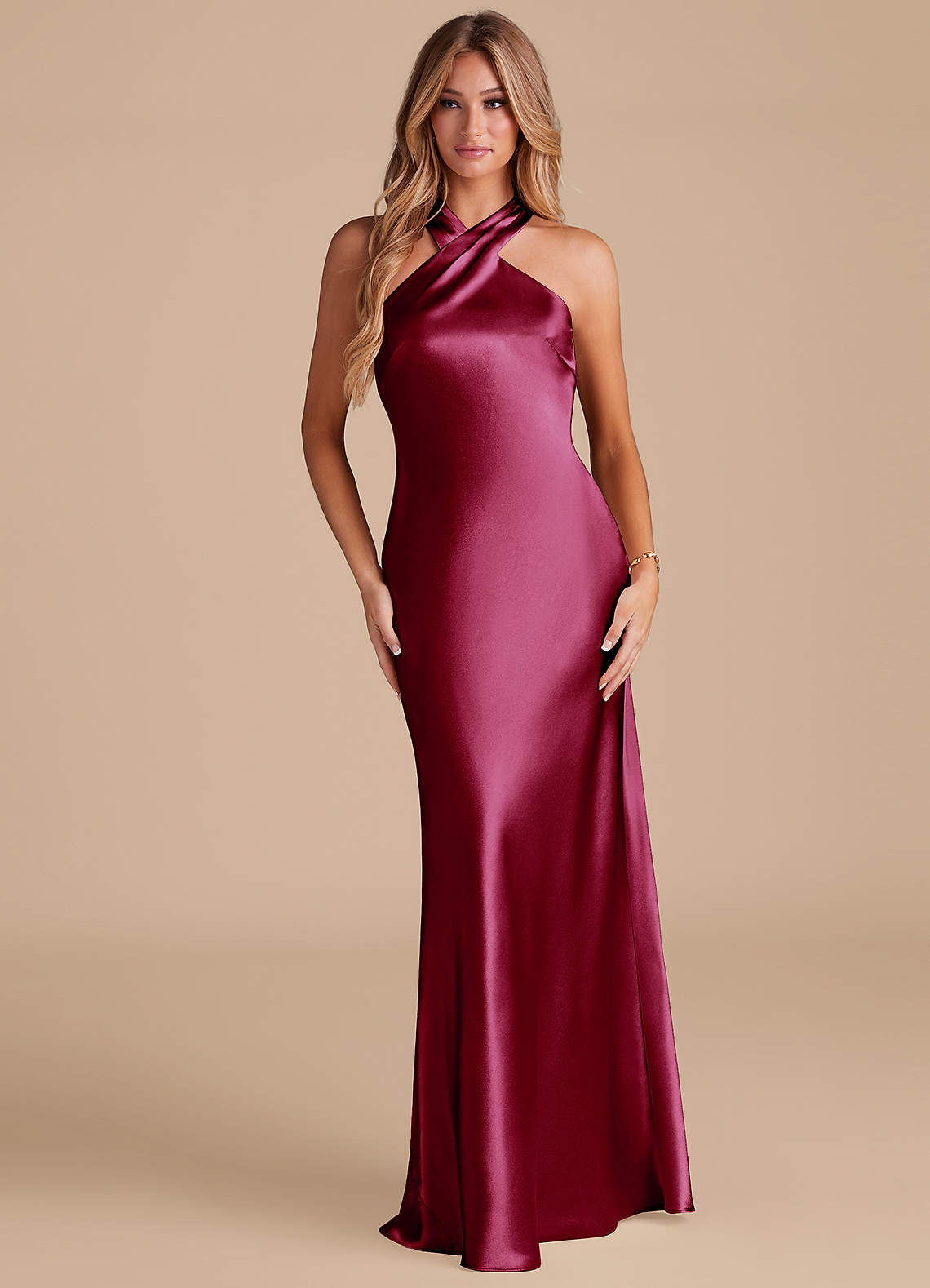 Azazie Doretta Bridesmaid Dresses Burgundy Mermaid Bow Metallic Satin Dress image1