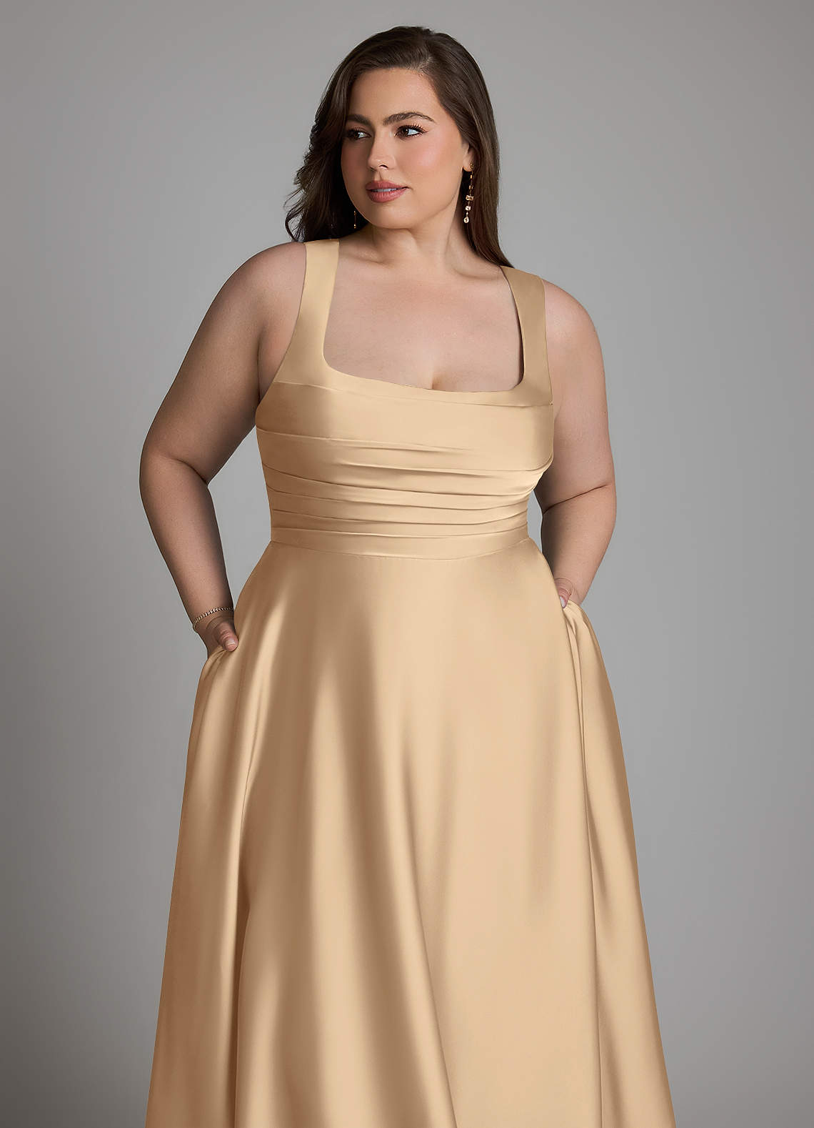 Azazie Azaria Bridesmaid Dresses Champagne A-Line Corset Stretch Satin Dress image11