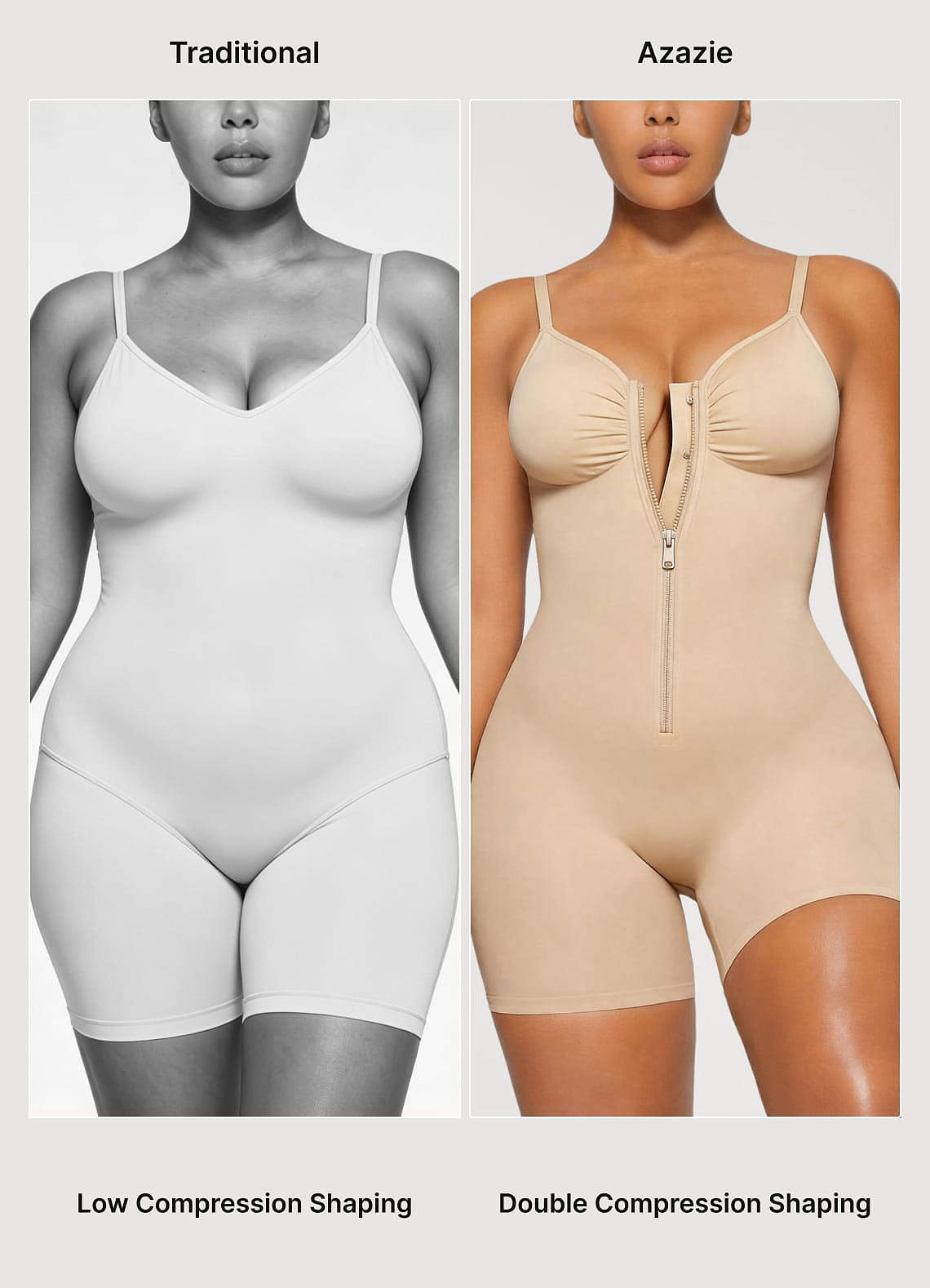front Nauwsluitende shapewear bodysuit met hoge compressie en ritssluiting