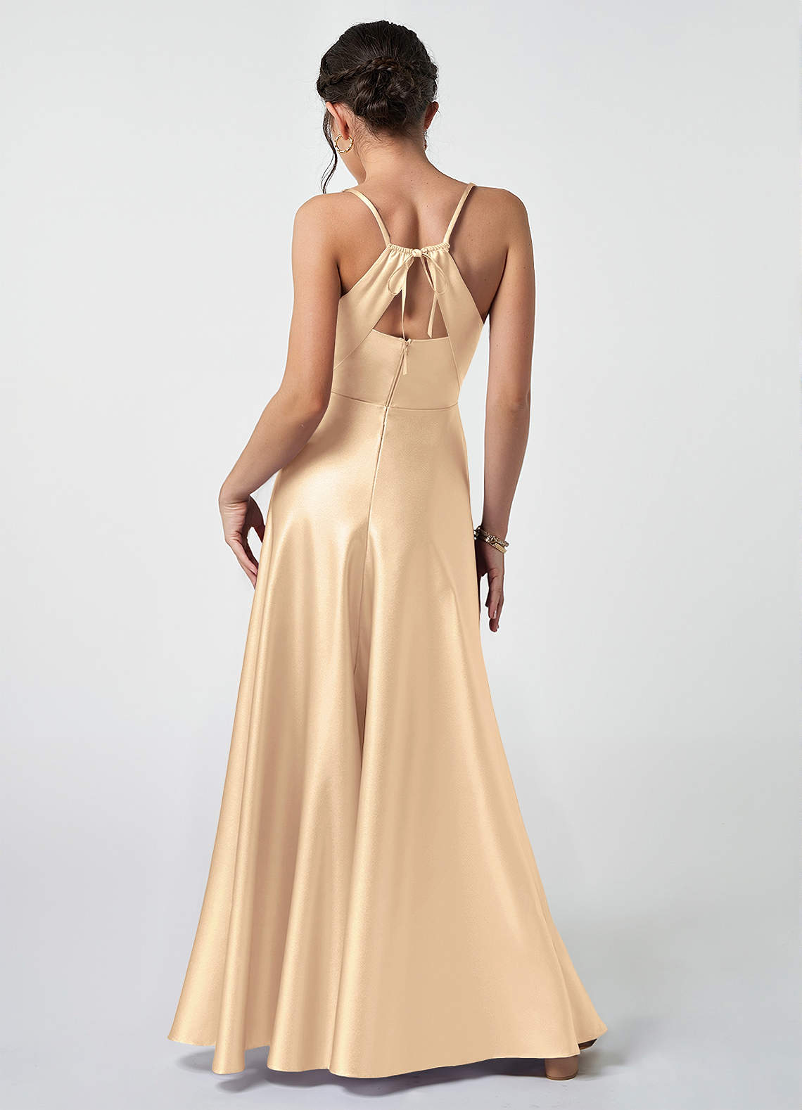 jr bridesmaid dresses gold Flowy Round Neck Sleeveless Floor Length Chiffon Junior Bridesmaid Dre main image 0